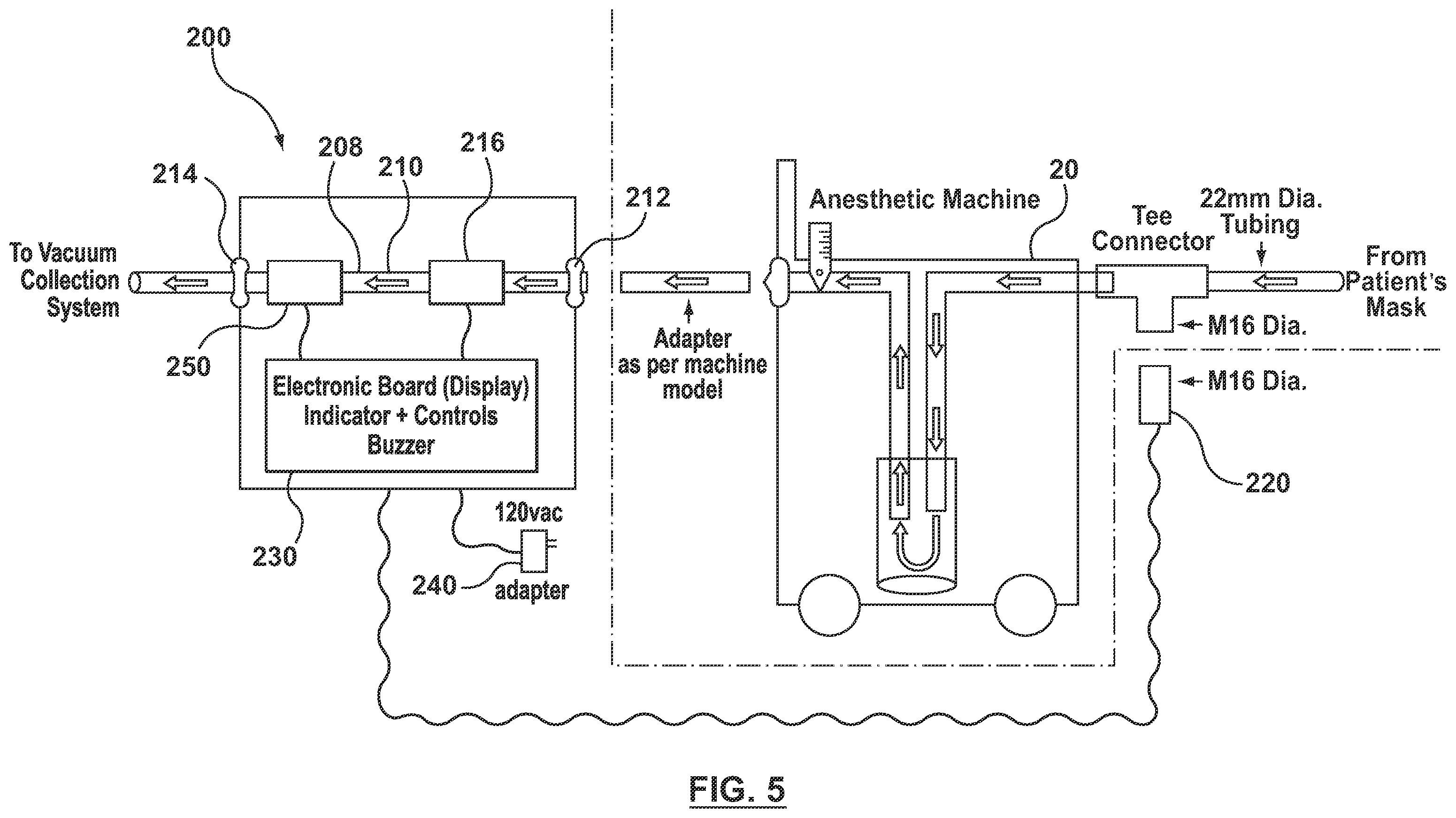 Patent US12403280 Figure 5 – Apparatus, systems and method for collecting and reclaiming anaesthetic agents and for removing nitrous oxide from exhaust gases