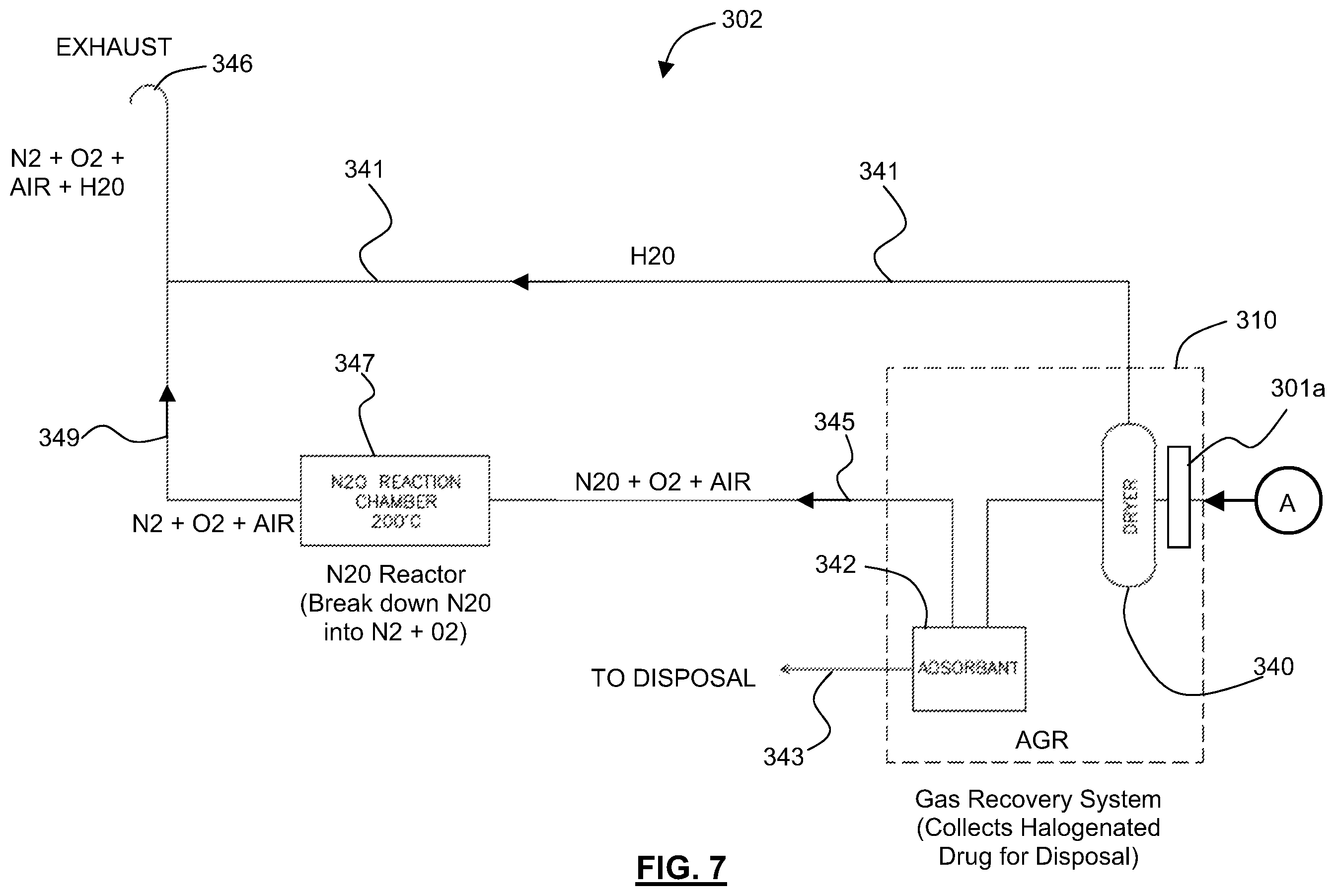 Patent US12403280 Figure 7 – Apparatus, systems and method for collecting and reclaiming anaesthetic agents and for removing nitrous oxide from exhaust gases