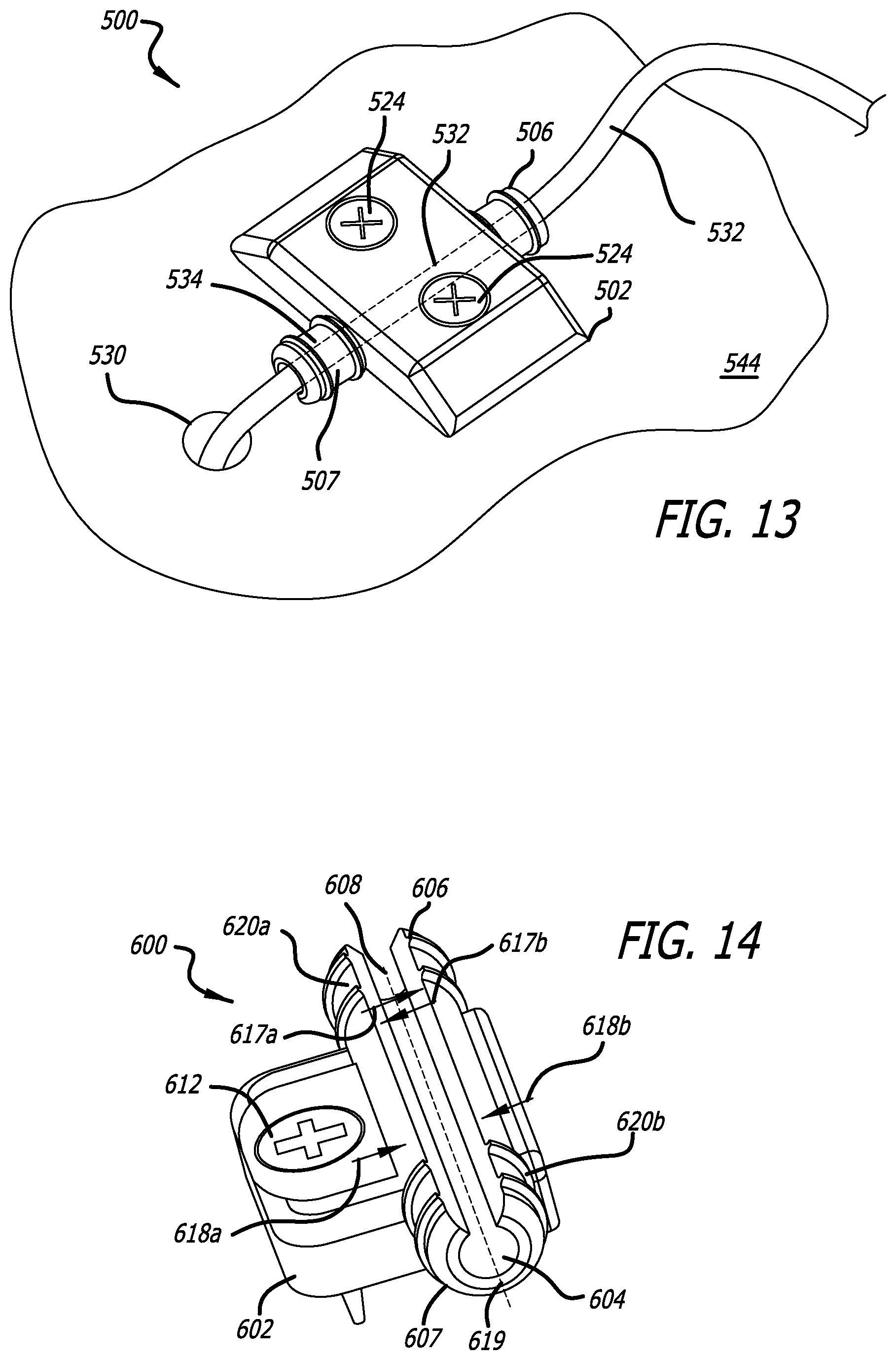 Patent US12403303 Figure 12 – Lead fixation devices for securing a lead to a cranium