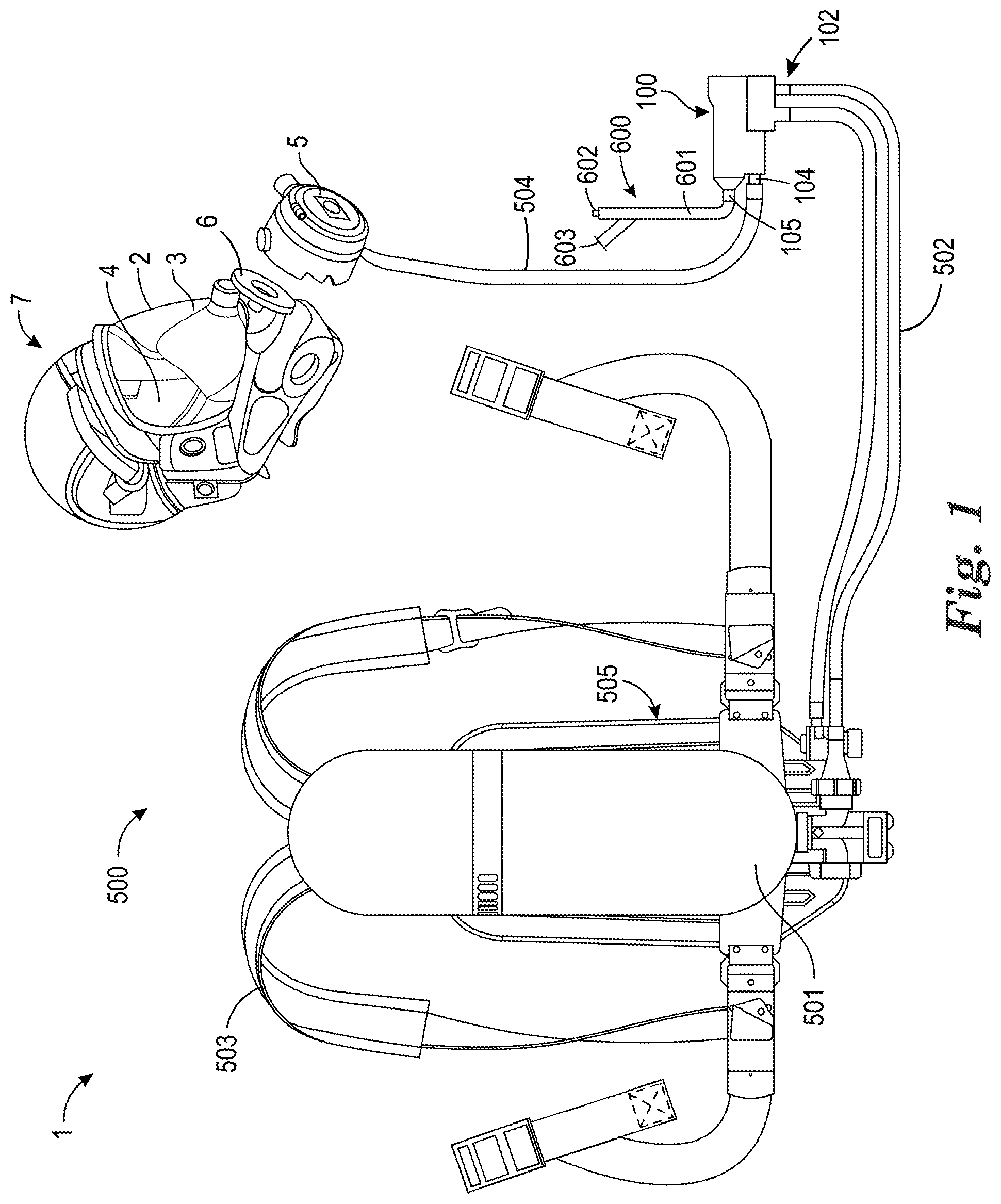 Patent US12403337 Figure 1 – SCBA with enhanced emergency breathing support system