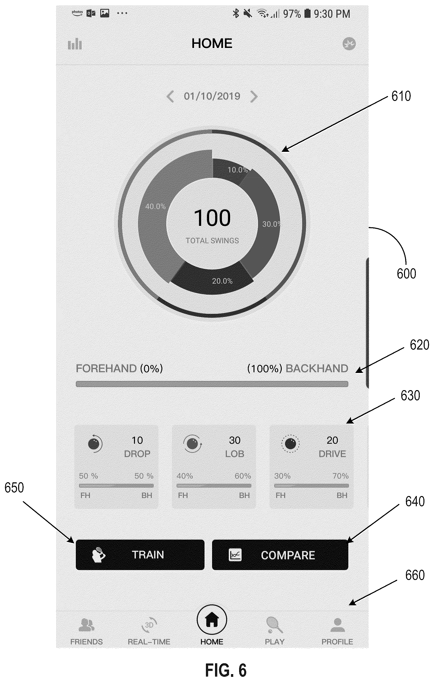 Patent US12403365 Figure 6 – Squash training system