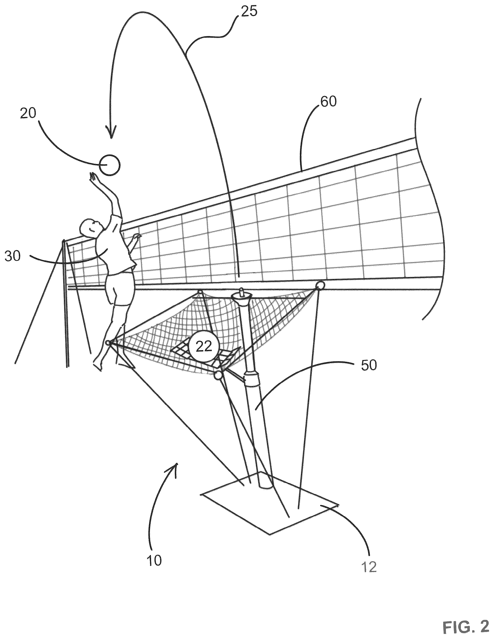 Patent US12403369 Figure 2 – Interactive volleyball launcher system