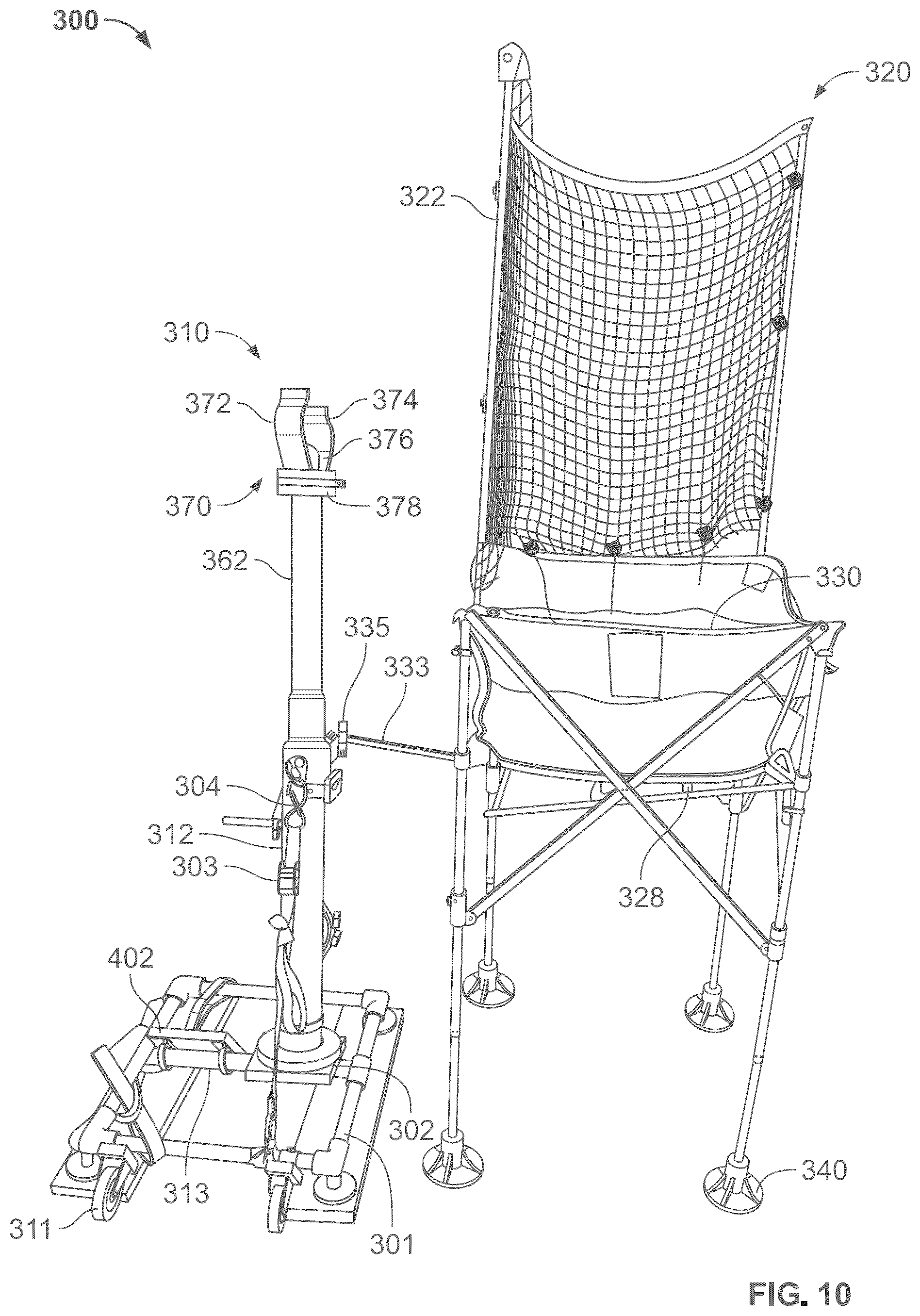 Patent US12403369 Figure 10 – Interactive volleyball launcher system
