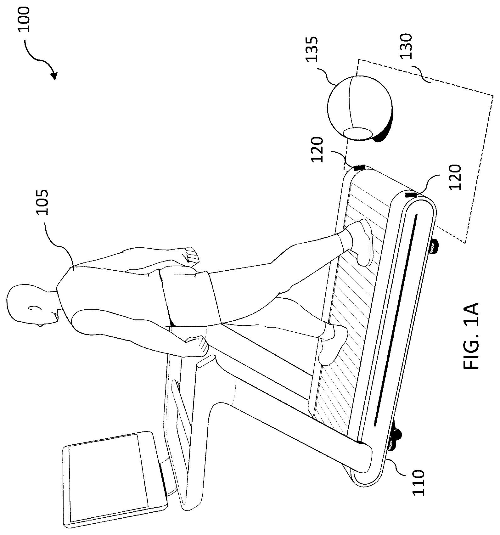 Patent US12403373 Figure 1 – Detecting objects proximate to a treadmill