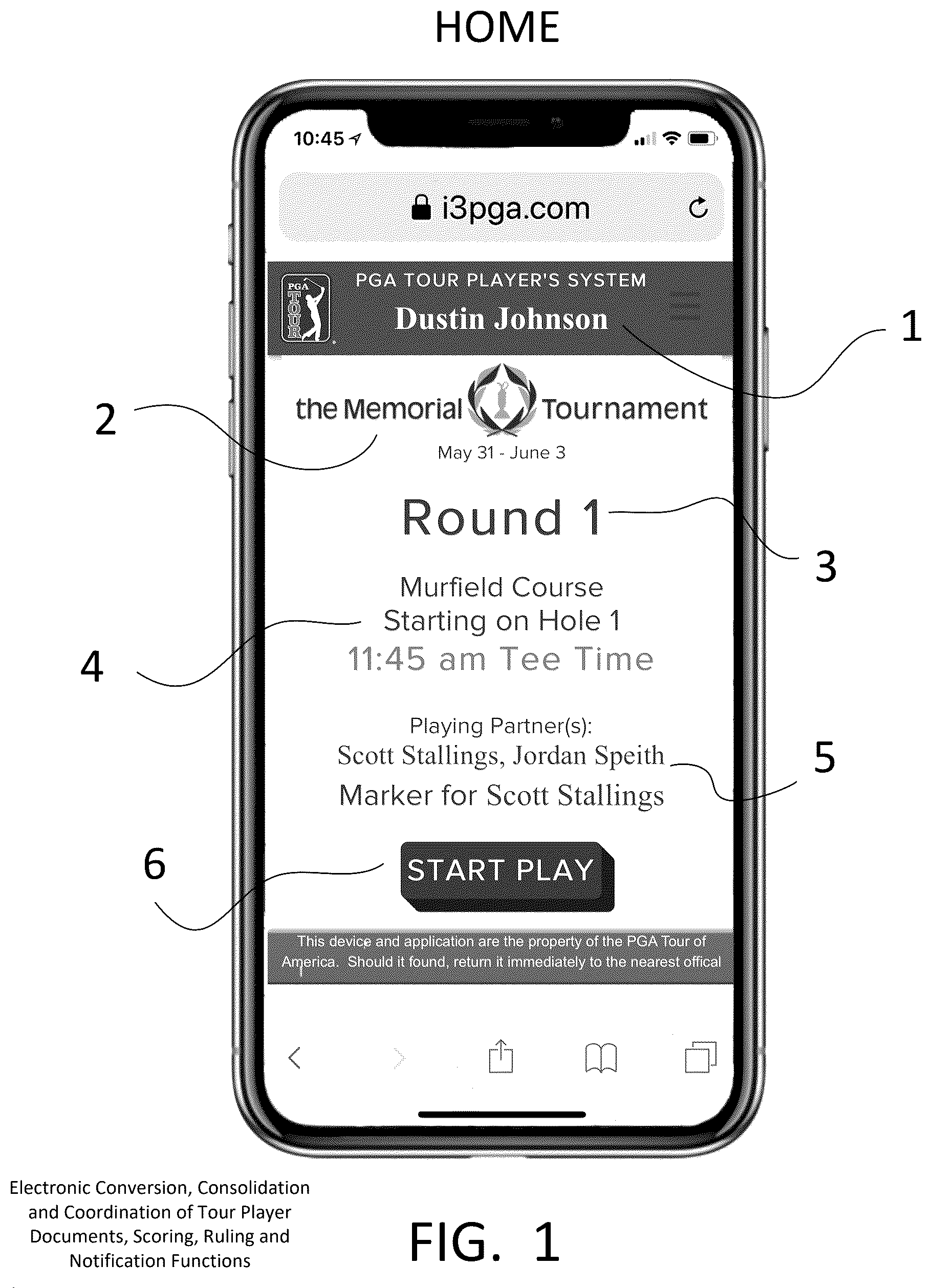 Patent US12403379 Figure 1 – Electronic conversion, consolidation and coordination of tour player documents, scoring, ruling and notification functions