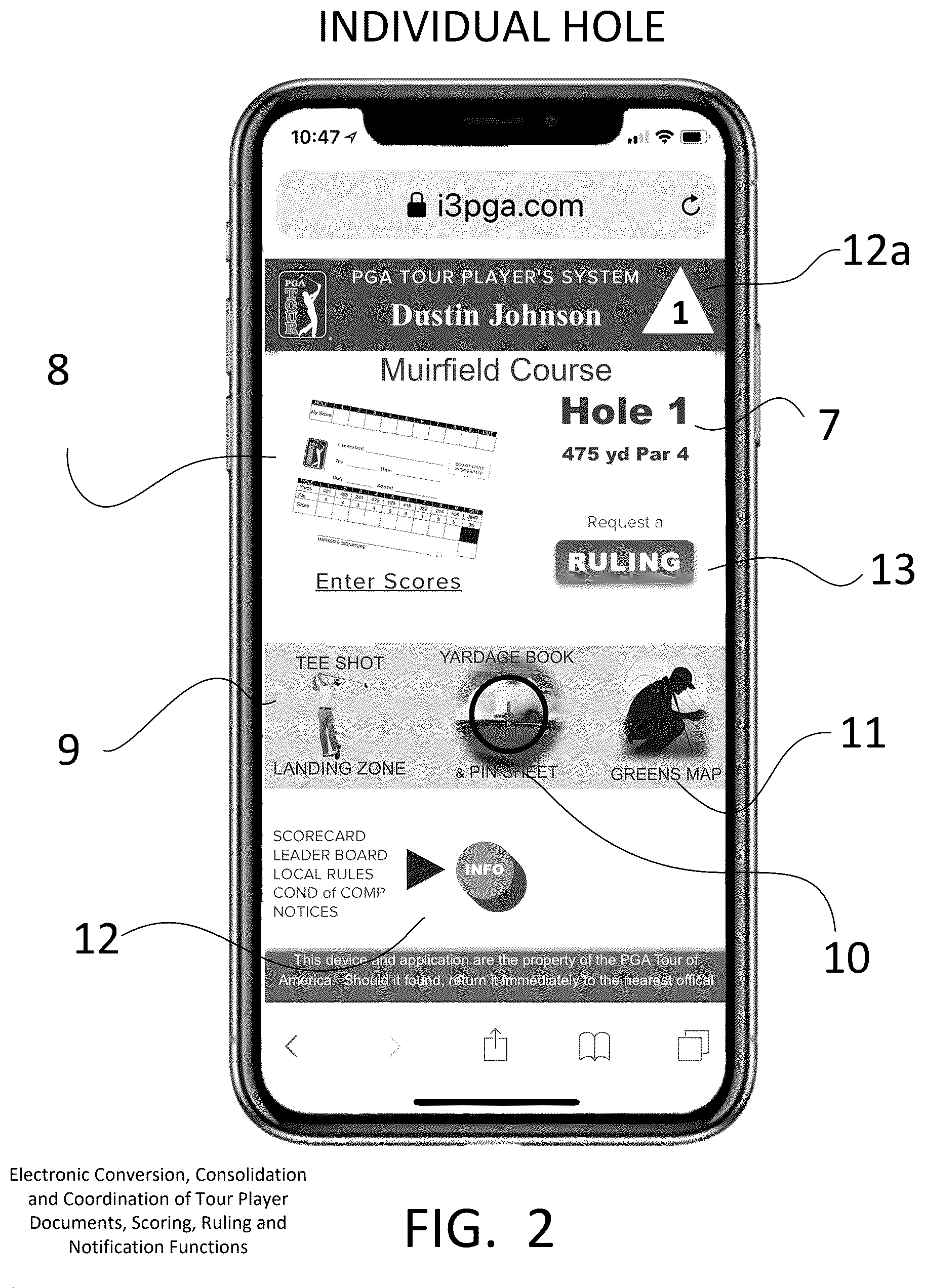 Patent US12403379 Figure 2 – Electronic conversion, consolidation and coordination of tour player documents, scoring, ruling and notification functions