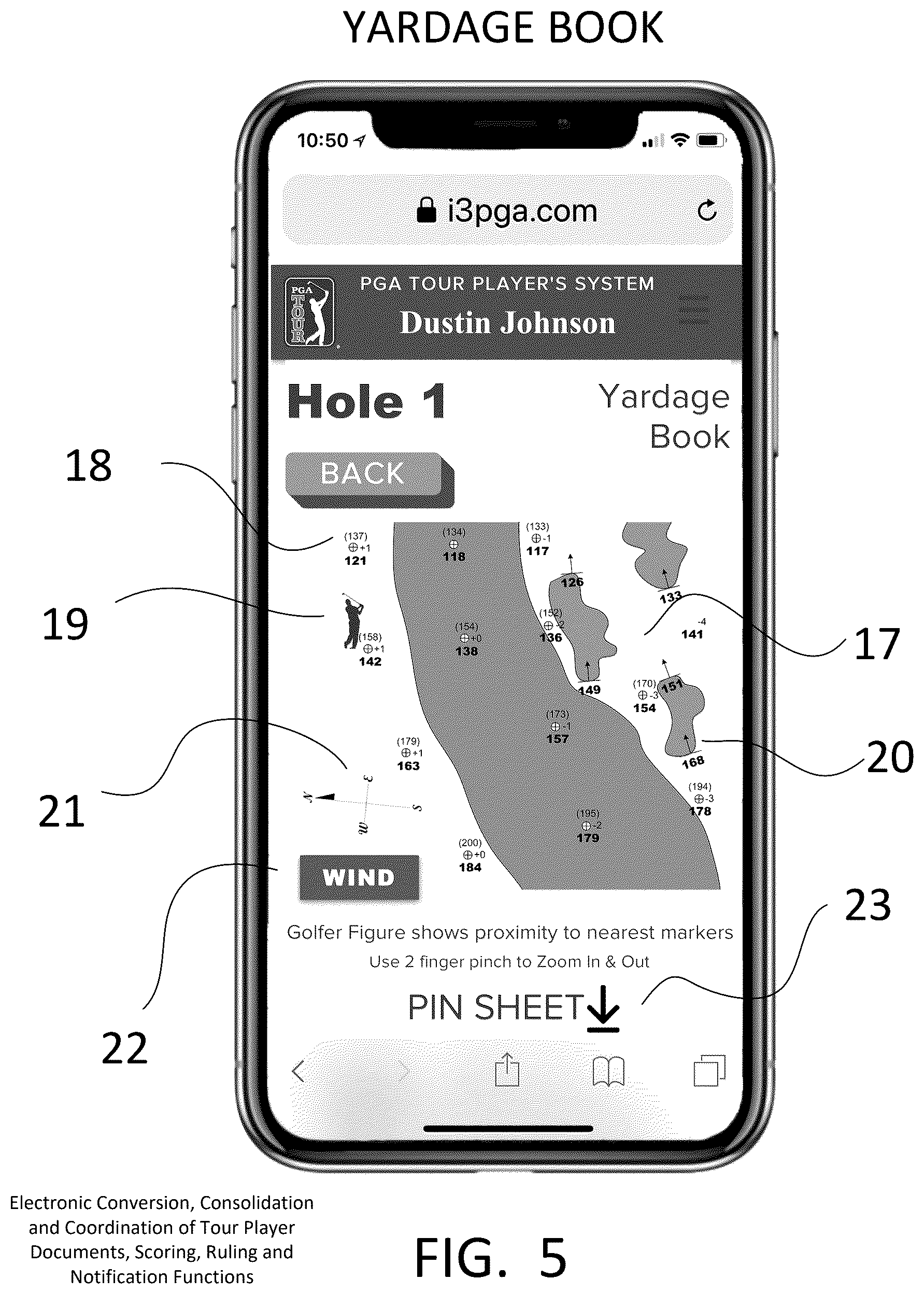 Patent US12403379 Figure 5 – Electronic conversion, consolidation and coordination of tour player documents, scoring, ruling and notification functions