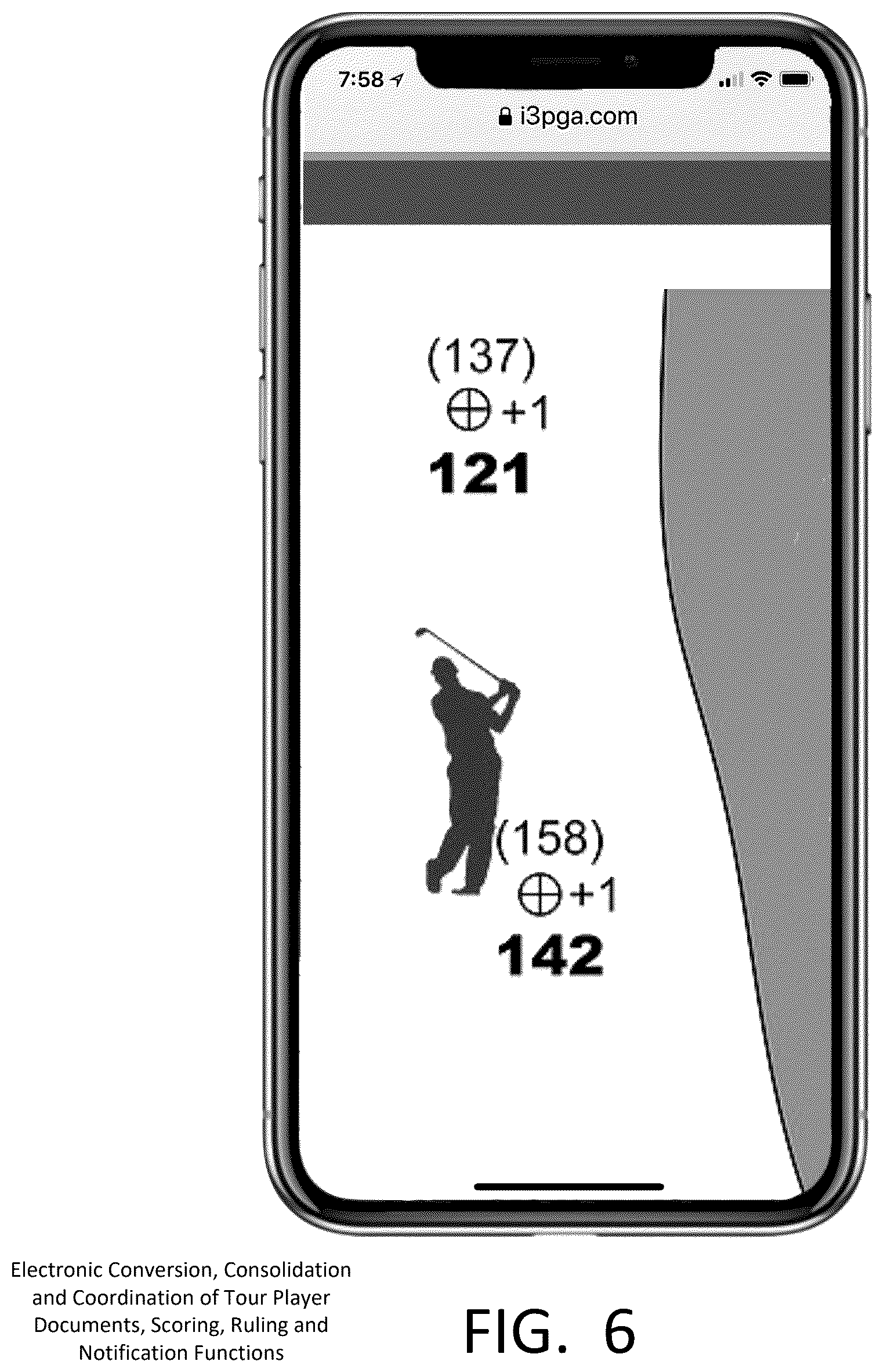 Patent US12403379 Figure 6 – Electronic conversion, consolidation and coordination of tour player documents, scoring, ruling and notification functions