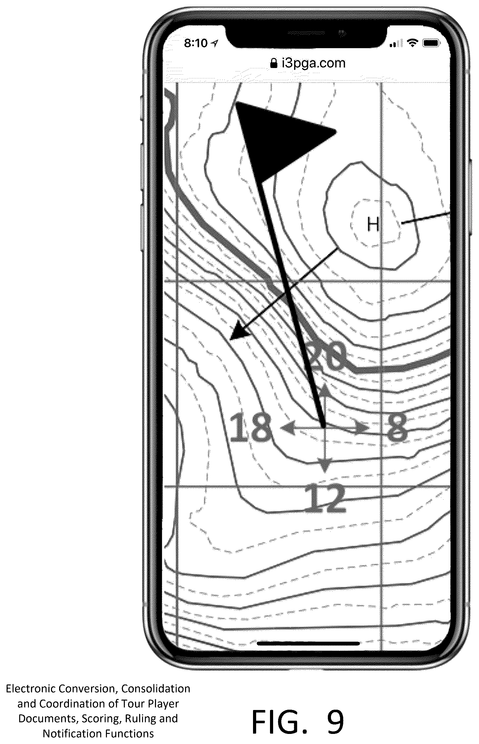 Patent US12403379 Figure 9 – Electronic conversion, consolidation and coordination of tour player documents, scoring, ruling and notification functions