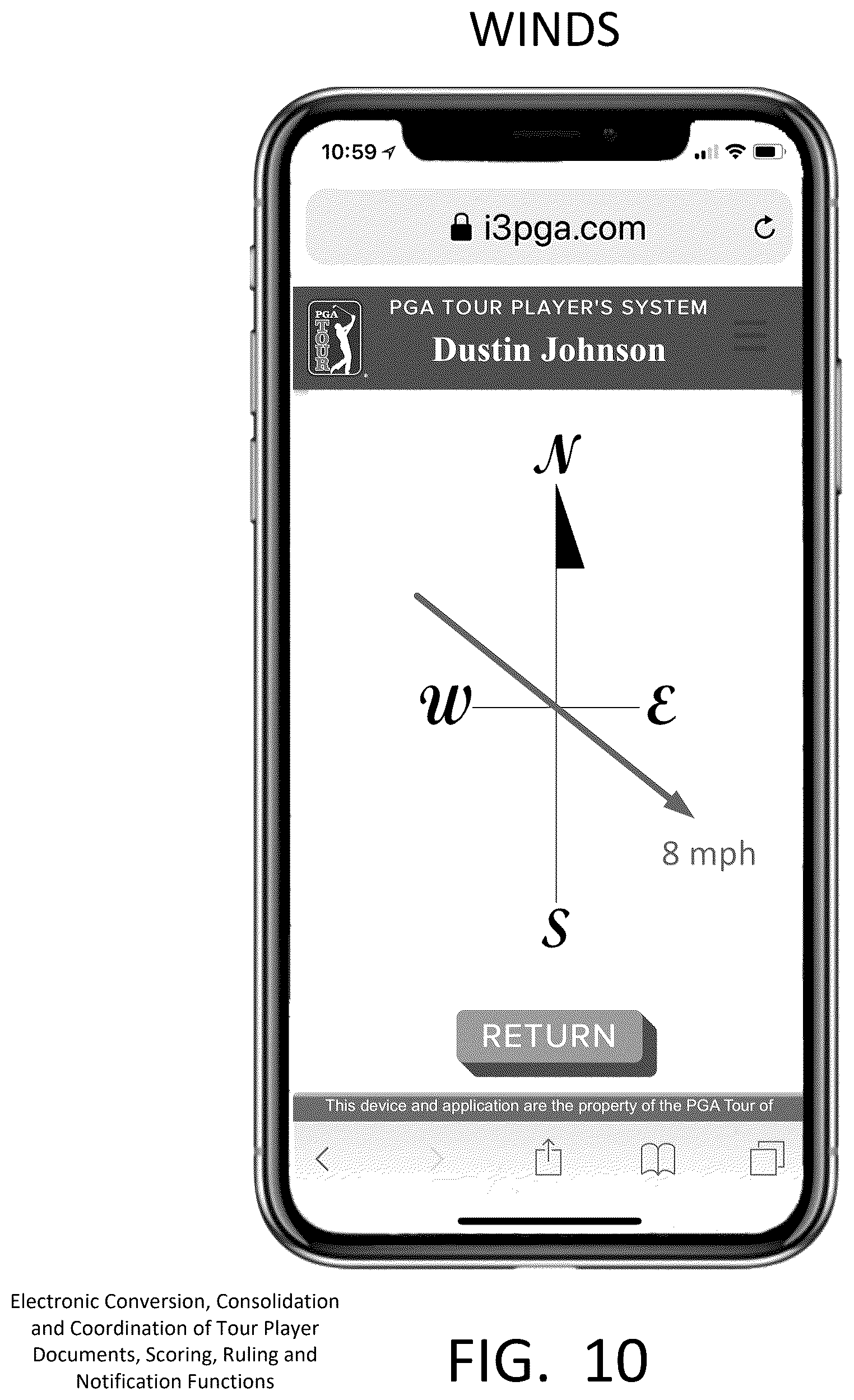 Patent US12403379 Figure 10 – Electronic conversion, consolidation and coordination of tour player documents, scoring, ruling and notification functions
