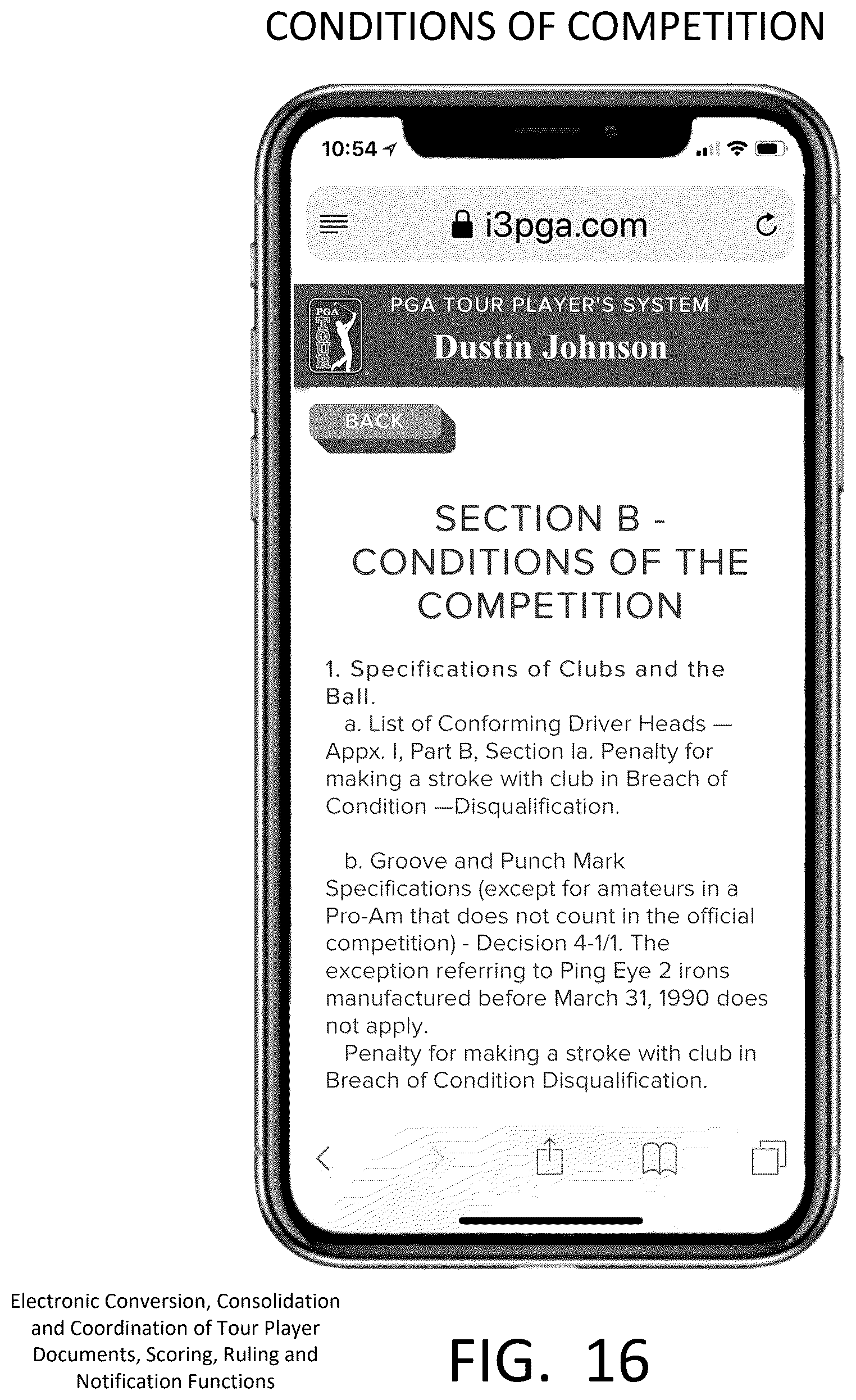 Patent US12403379 Figure 16 – Electronic conversion, consolidation and coordination of tour player documents, scoring, ruling and notification functions