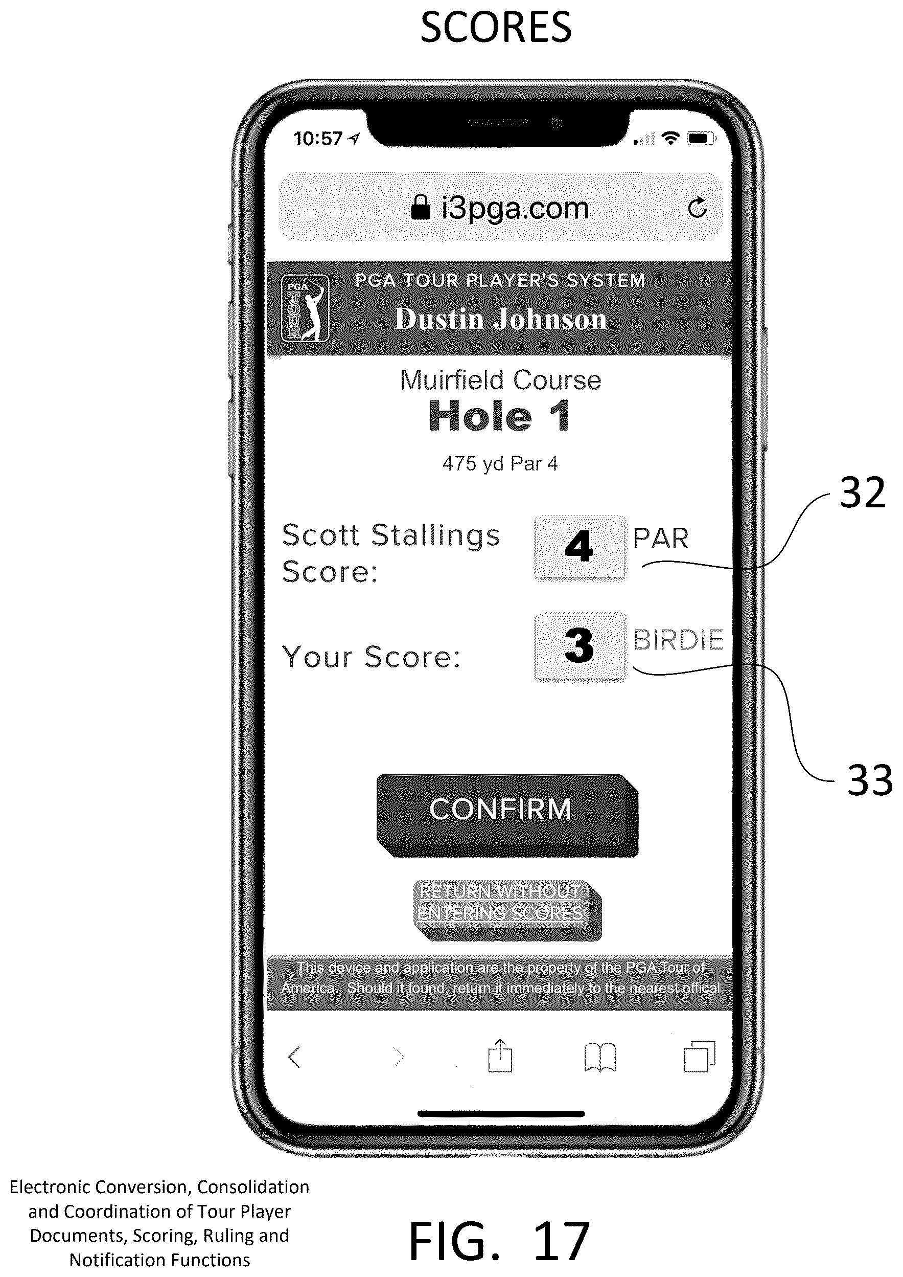 Patent US12403379 Figure 17 – Electronic conversion, consolidation and coordination of tour player documents, scoring, ruling and notification functions