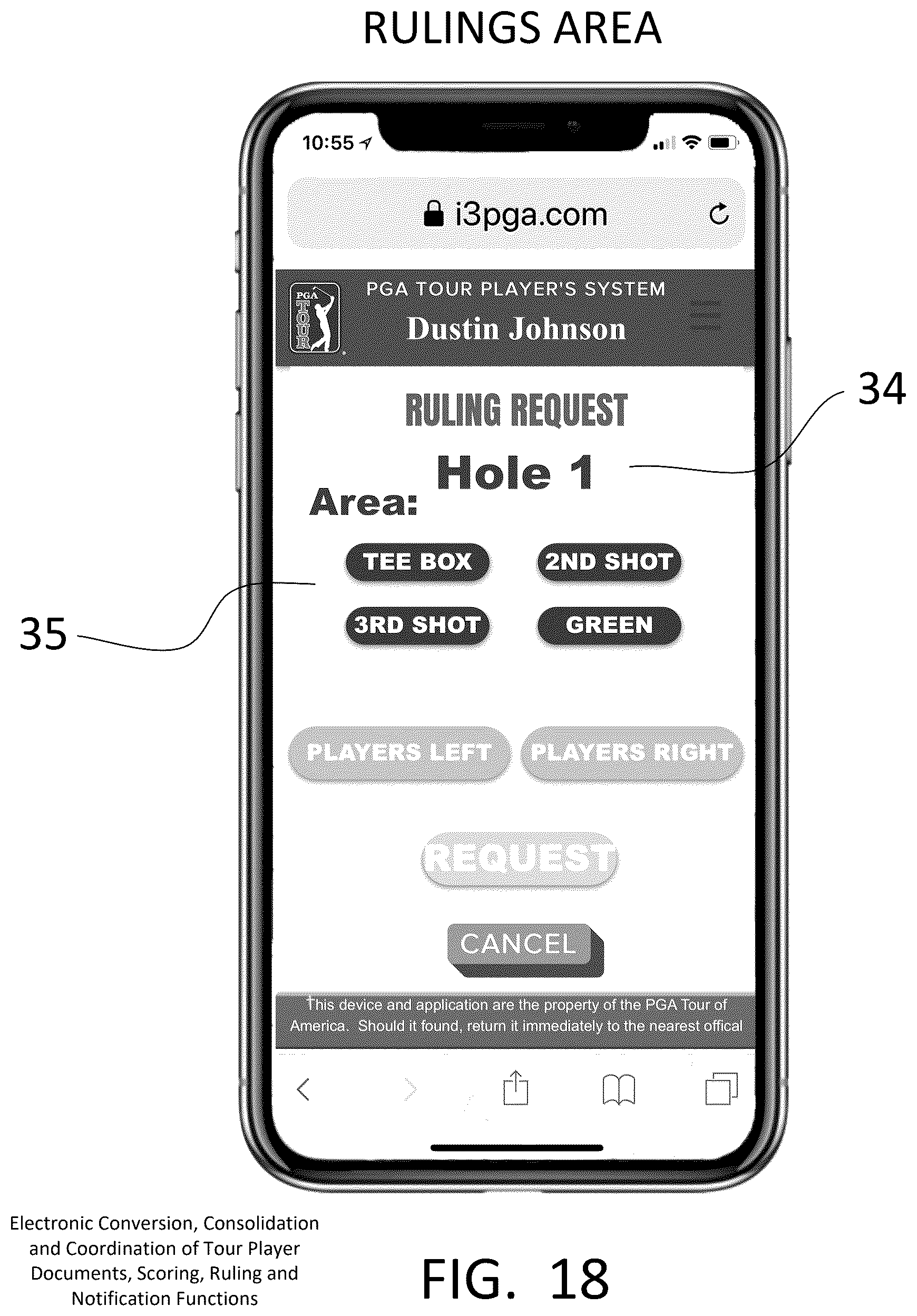 Patent US12403379 Figure 18 – Electronic conversion, consolidation and coordination of tour player documents, scoring, ruling and notification functions