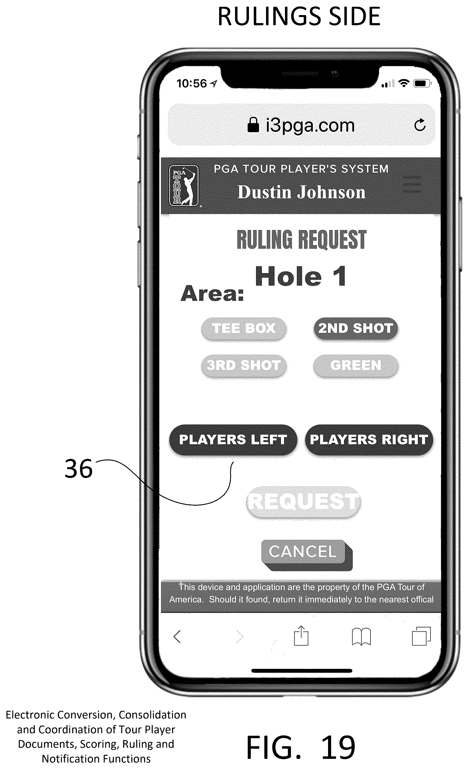 Patent US12403379 Figure 19 – Electronic conversion, consolidation and coordination of tour player documents, scoring, ruling and notification functions