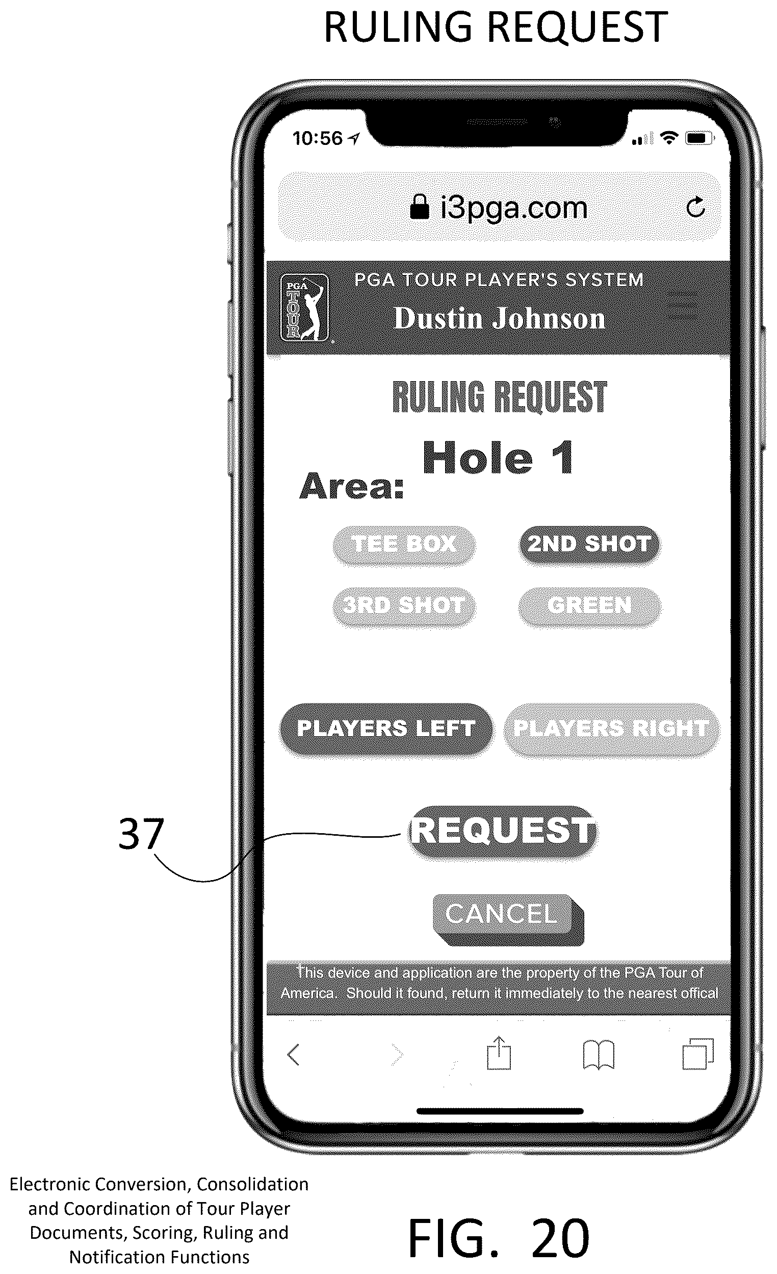 Patent US12403379 Figure 20 – Electronic conversion, consolidation and coordination of tour player documents, scoring, ruling and notification functions