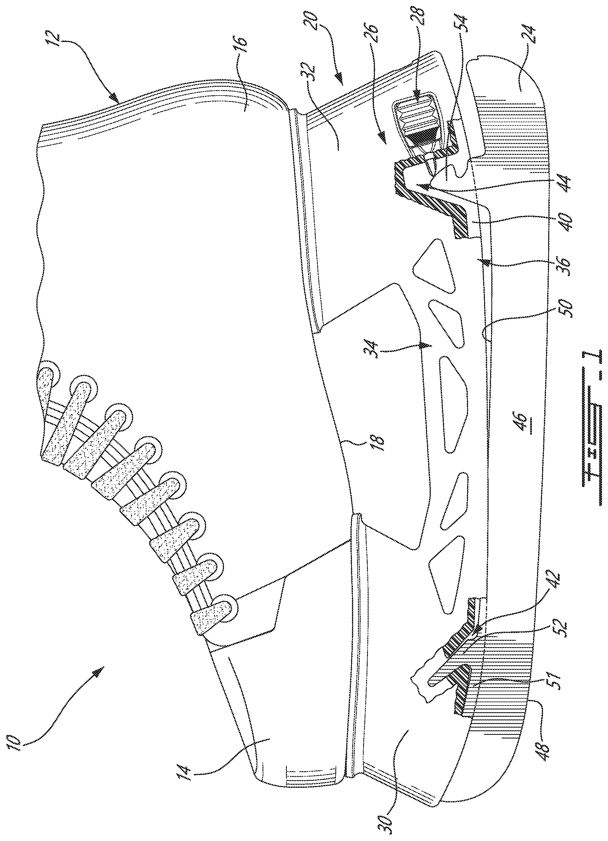 Patent US12403384 Figure 1 – Skate blade holder with blade attachment mechanism and blade therefor
