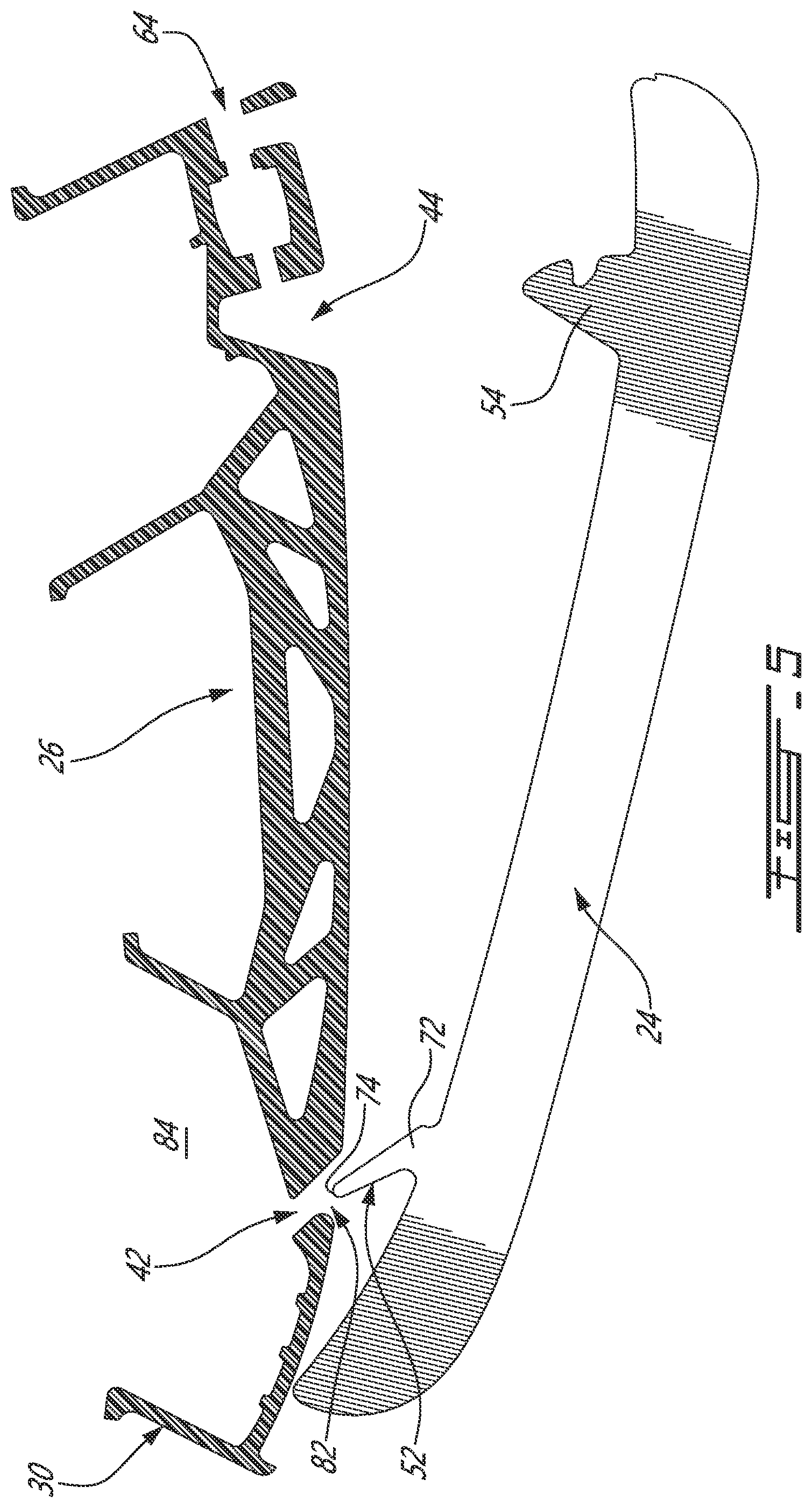 Patent US12403384 Figure 5 – Skate blade holder with blade attachment mechanism and blade therefor