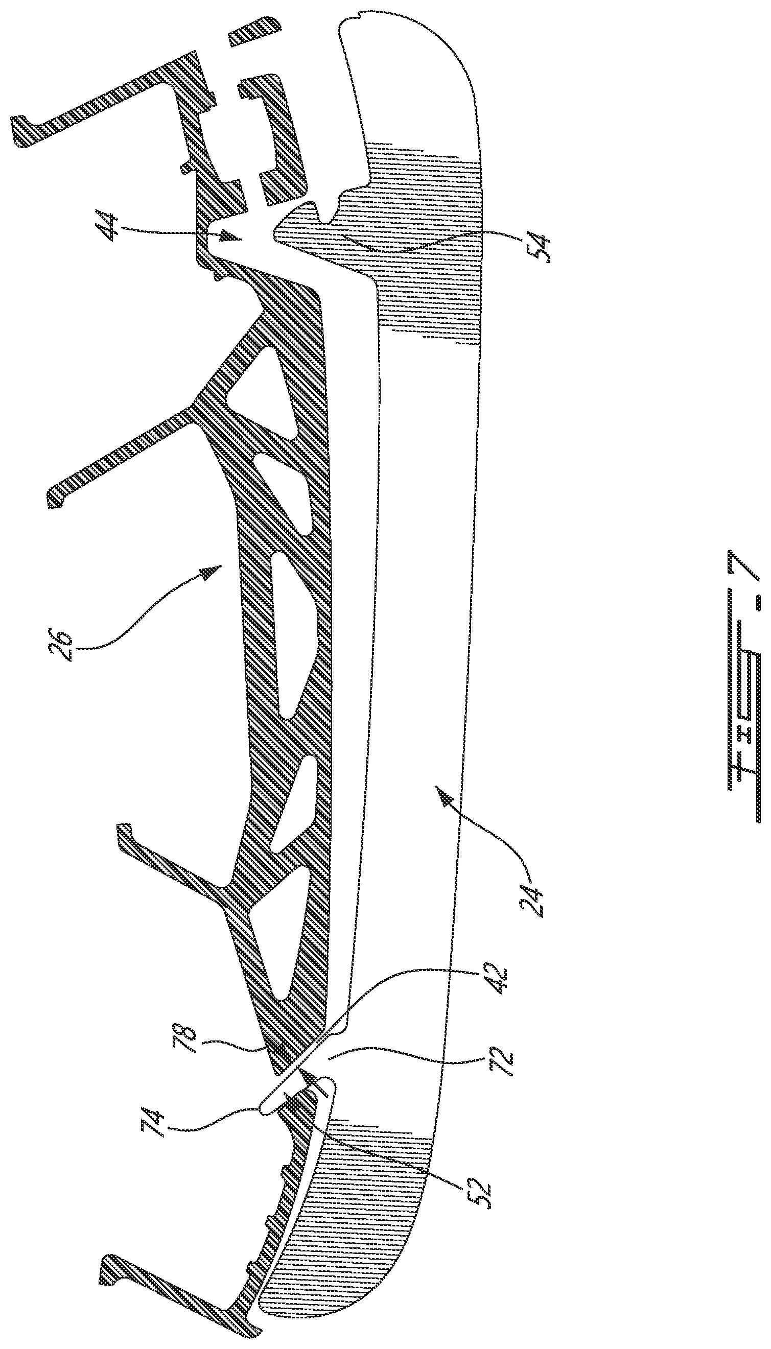 Patent US12403384 Figure 7 – Skate blade holder with blade attachment mechanism and blade therefor