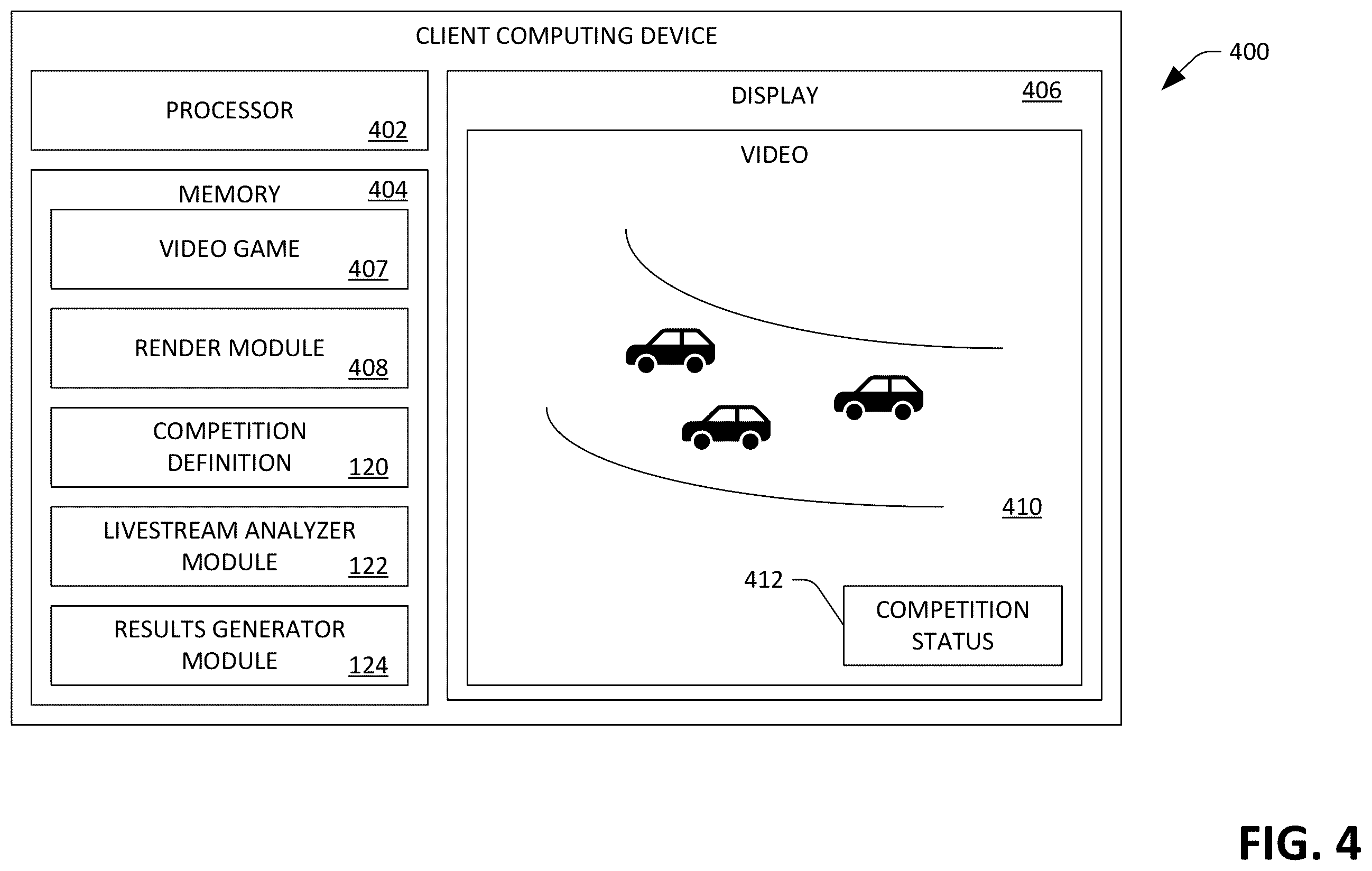 Patent US12403393 Figure 4 – Detecting events in a livestream video of a video game in an esports competition