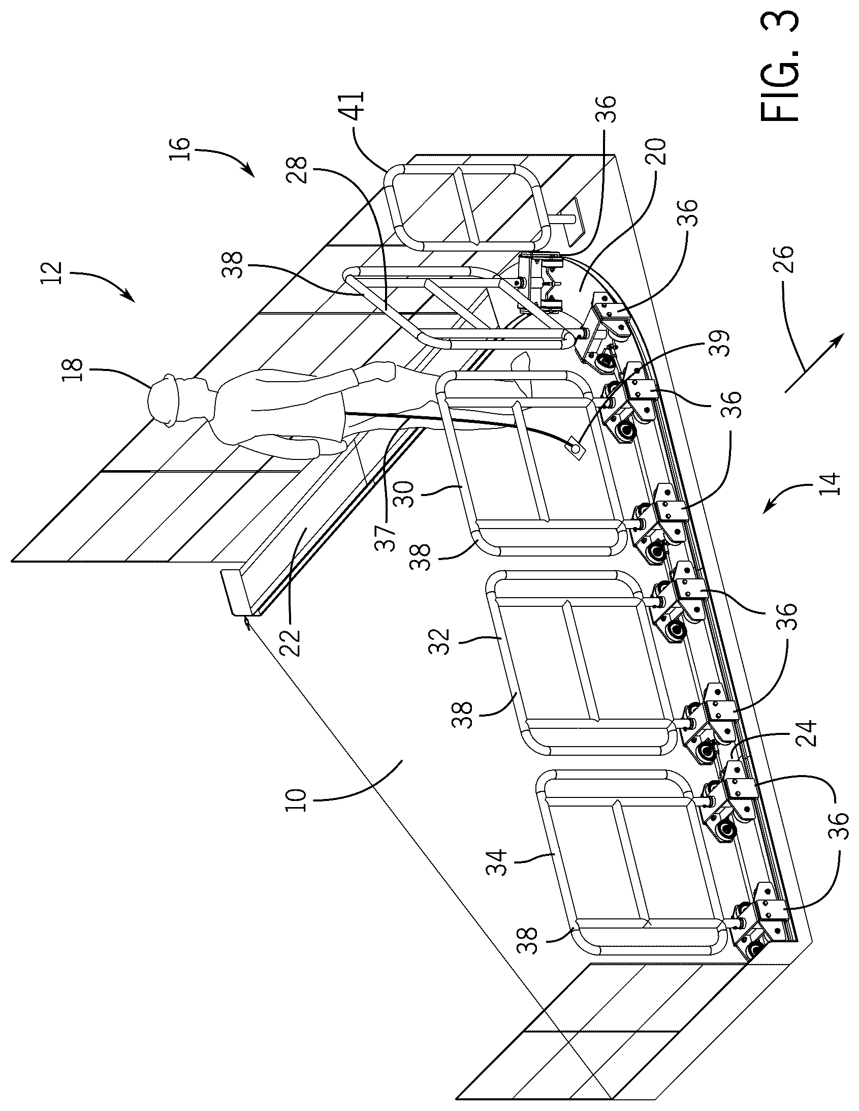 Patent US12403406 Figure 3 – Multi-segment movable railing assembly