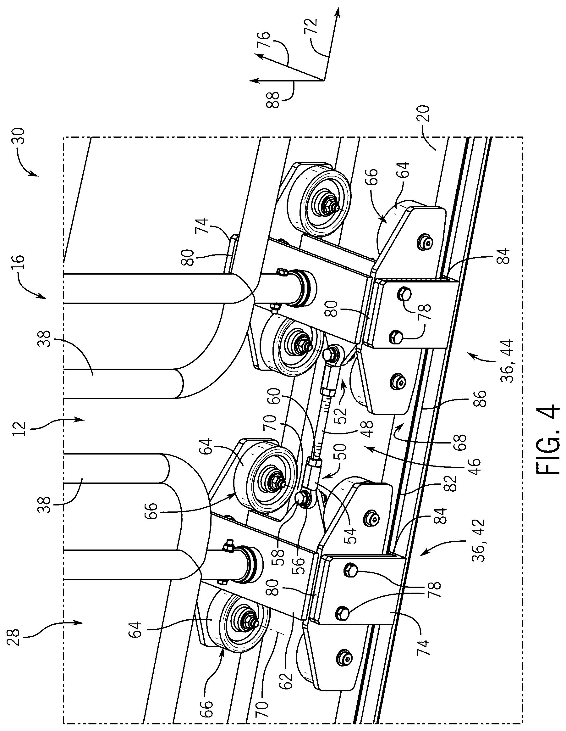 Patent US12403406 Figure 4 – Multi-segment movable railing assembly