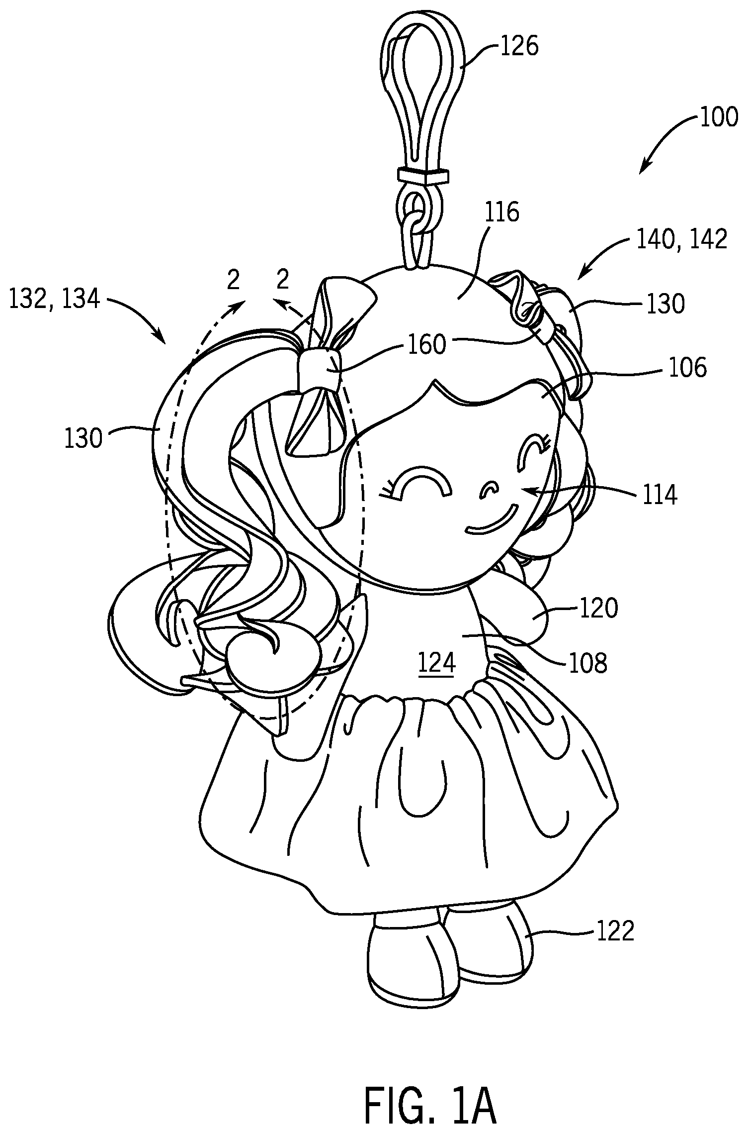Patent US12403409 Figure 1 – Curly hair doll