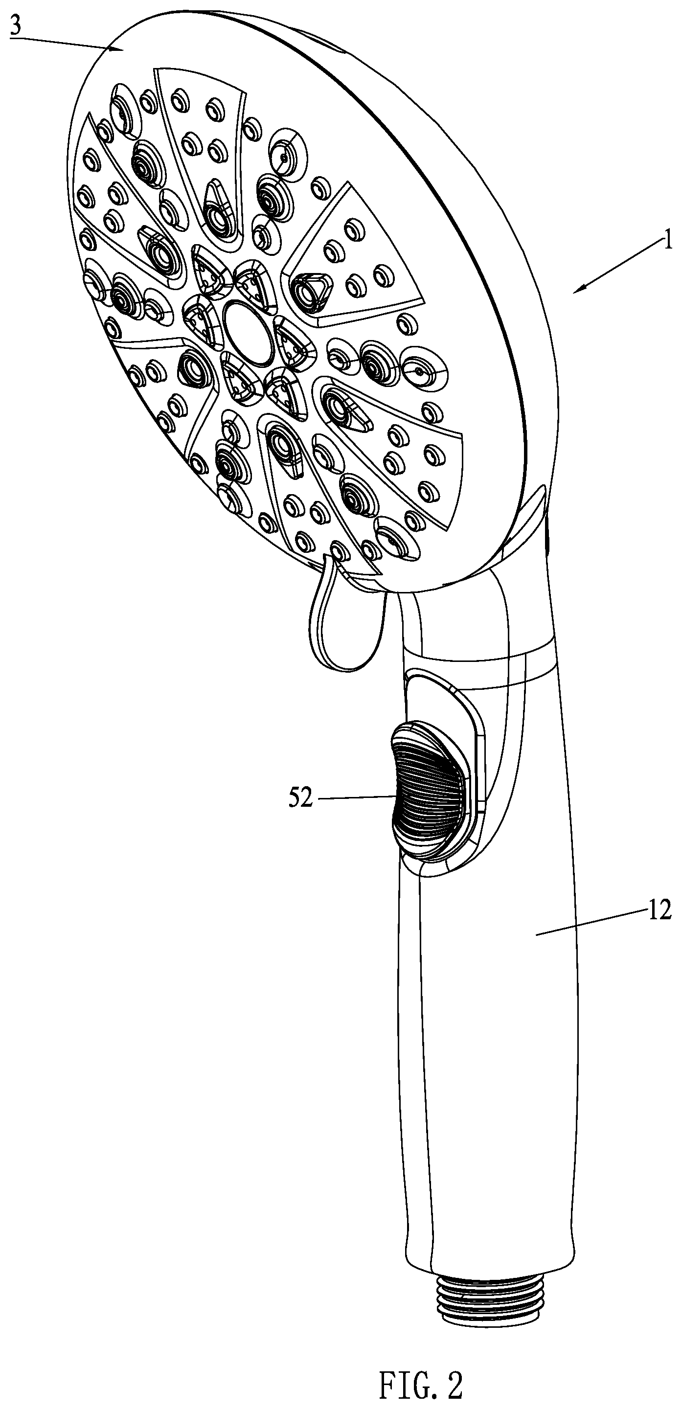 Patent US12403487 Figure 2 – Multifunctional handheld shower