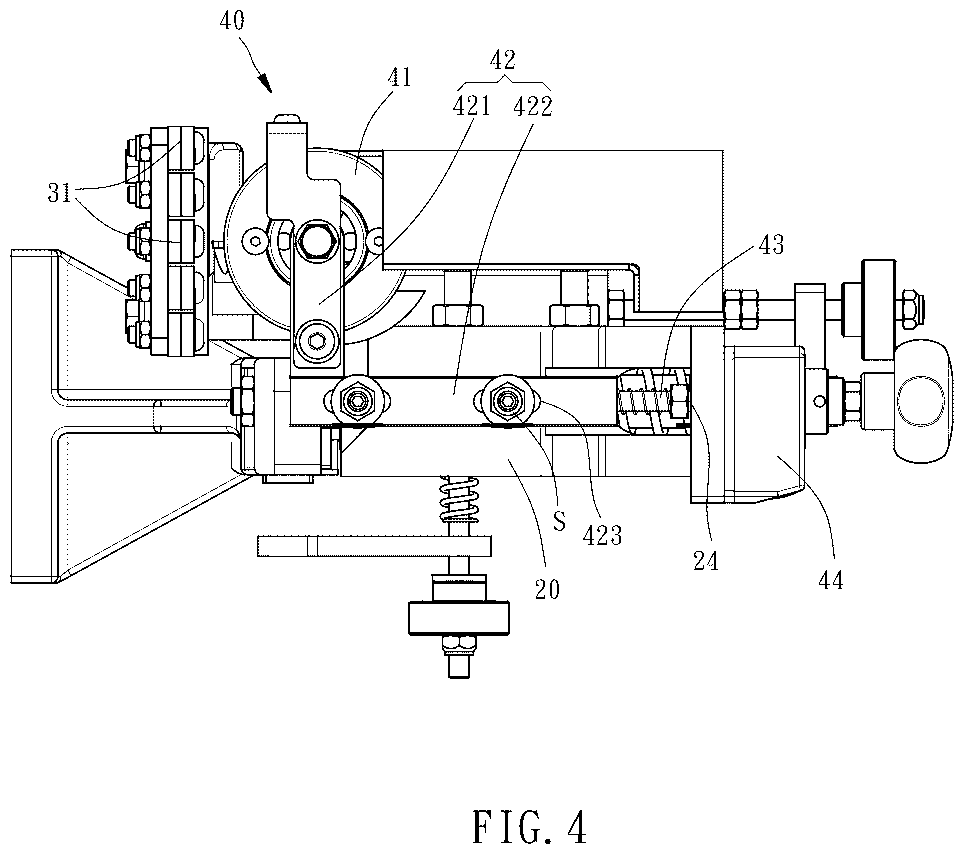 Patent US12403521 Figure 4 – Edge band fine trimming mechanism of edge banding machine