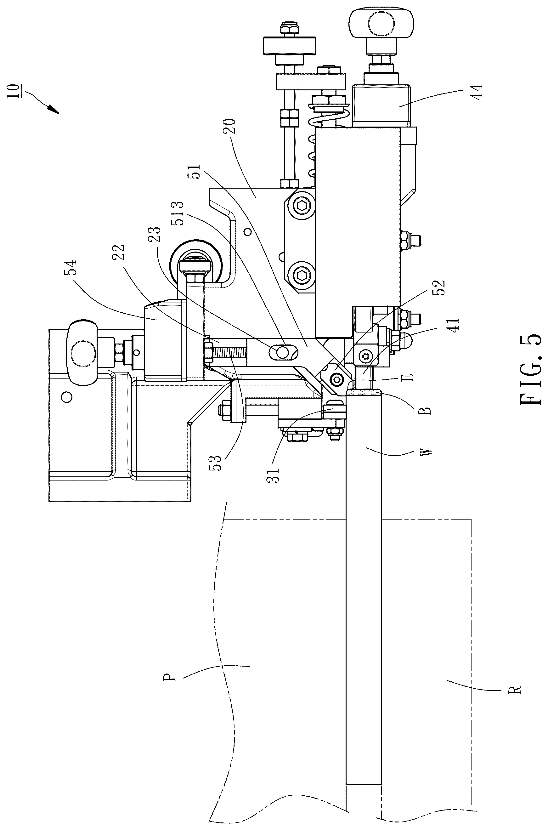 Patent US12403521 Figure 5 – Edge band fine trimming mechanism of edge banding machine