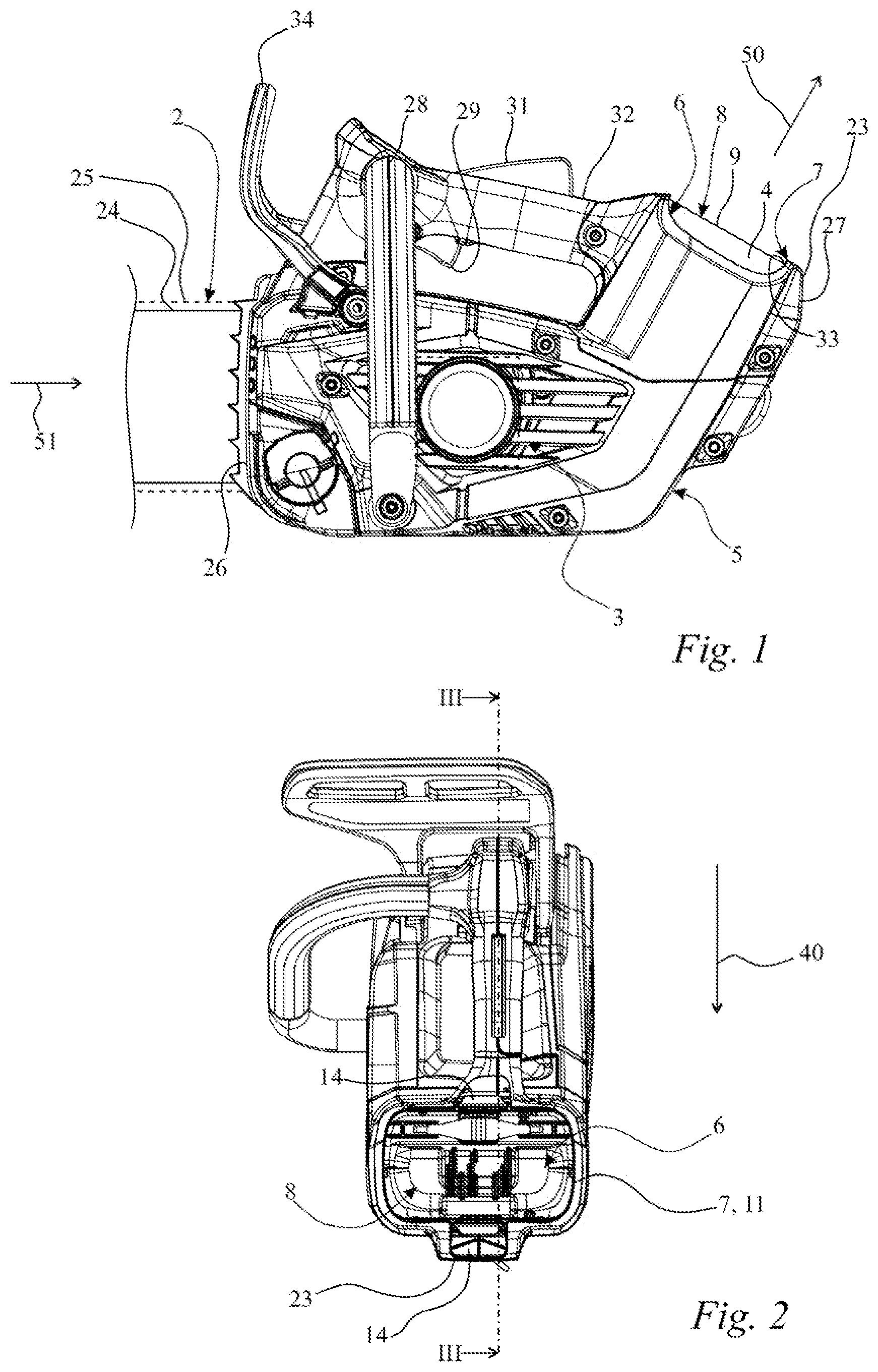 Patent US12403581 Figure 1 – Handheld work apparatus which is portable in use