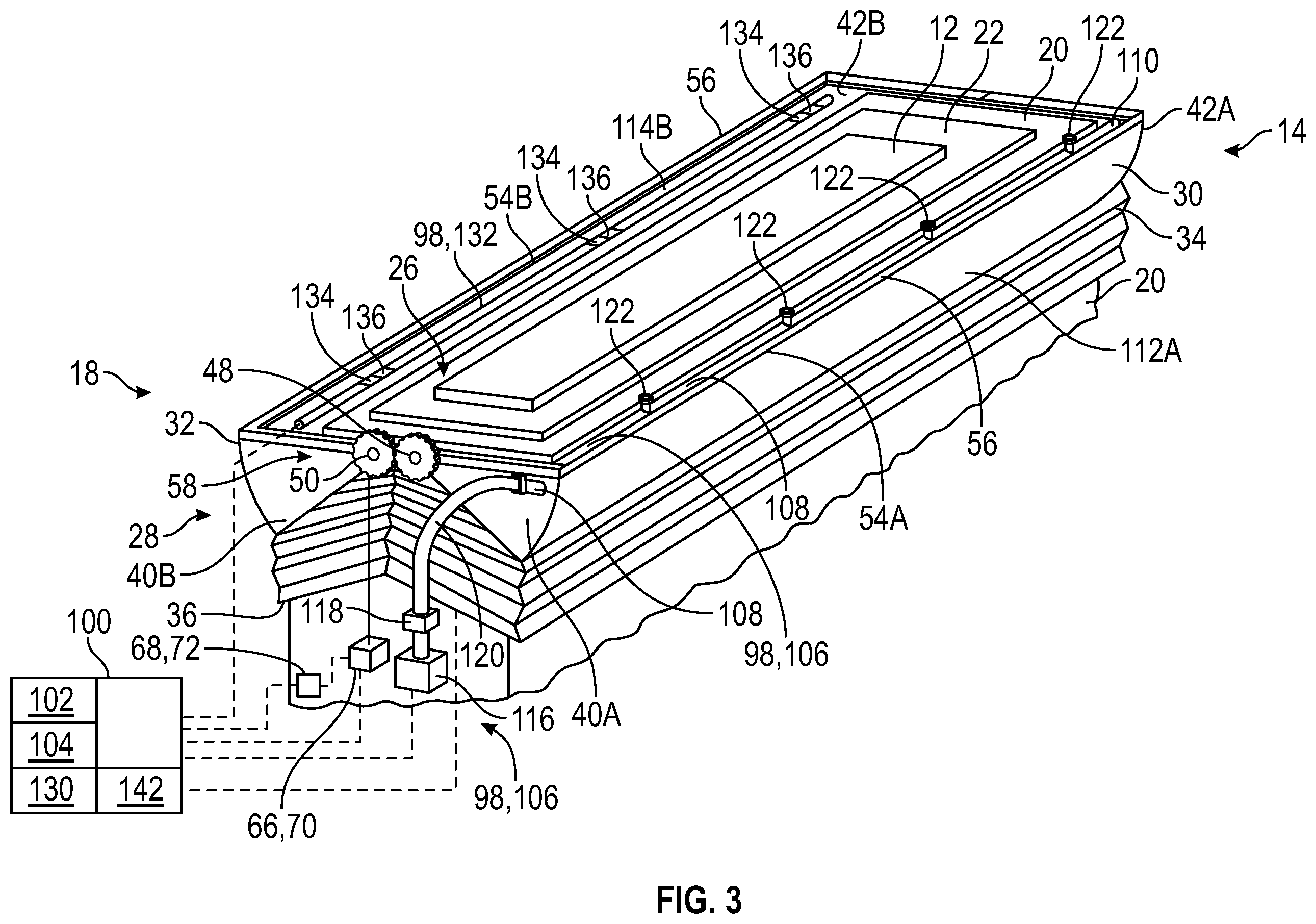 Patent US12403582 Figure 2 – Housing assembly for selectively receiving a part and a method of removing particles from a frictional surface of a pad