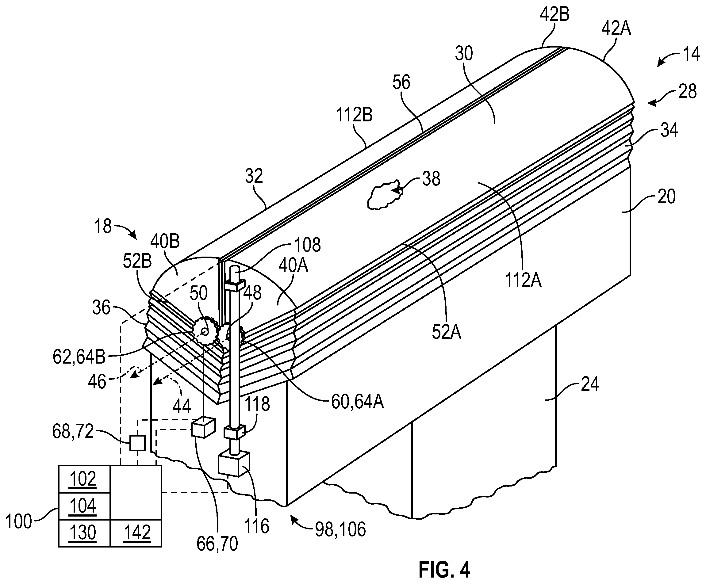 Patent US12403582 Figure 3 – Housing assembly for selectively receiving a part and a method of removing particles from a frictional surface of a pad