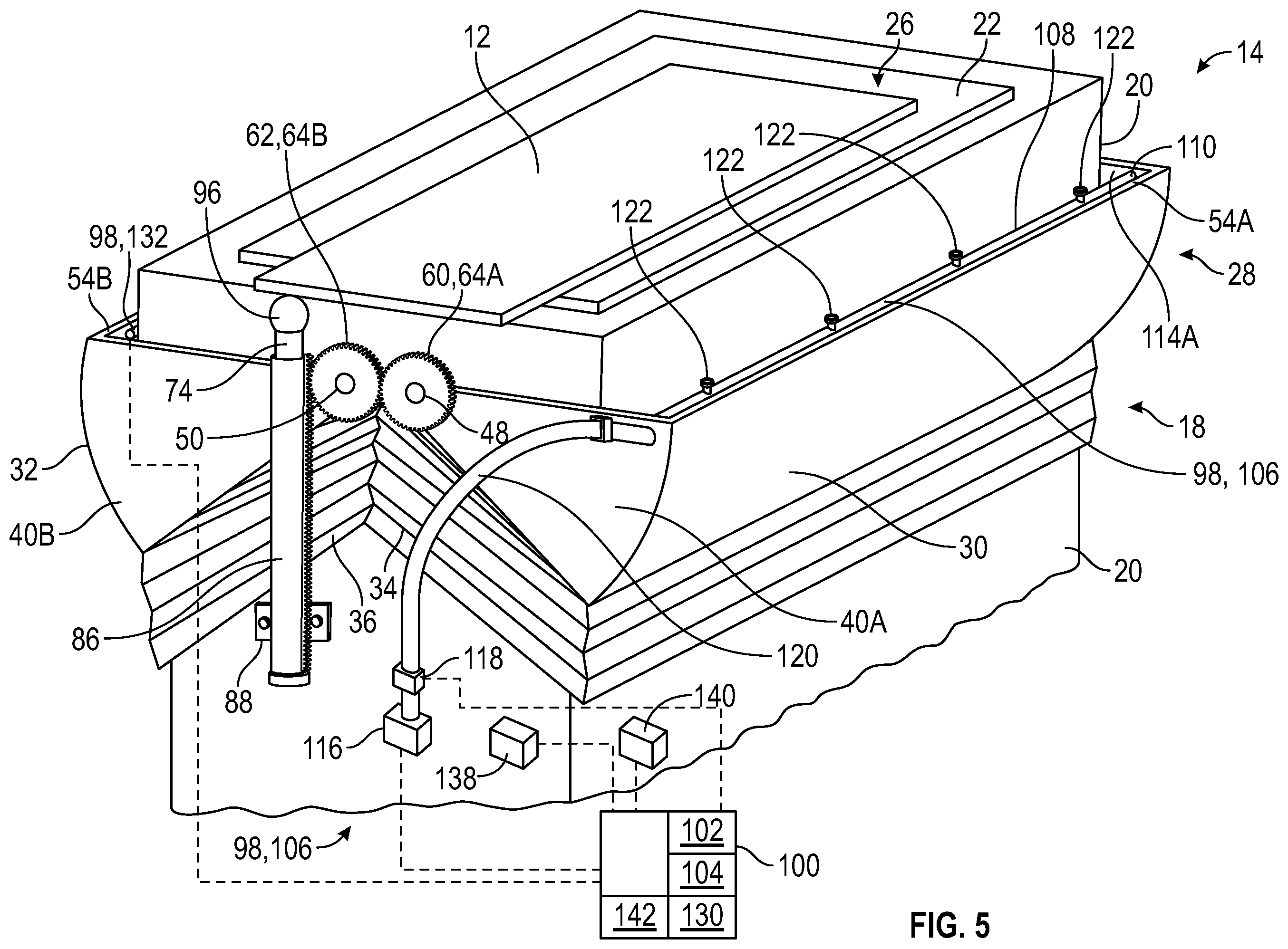 Patent US12403582 Figure 4 – Housing assembly for selectively receiving a part and a method of removing particles from a frictional surface of a pad