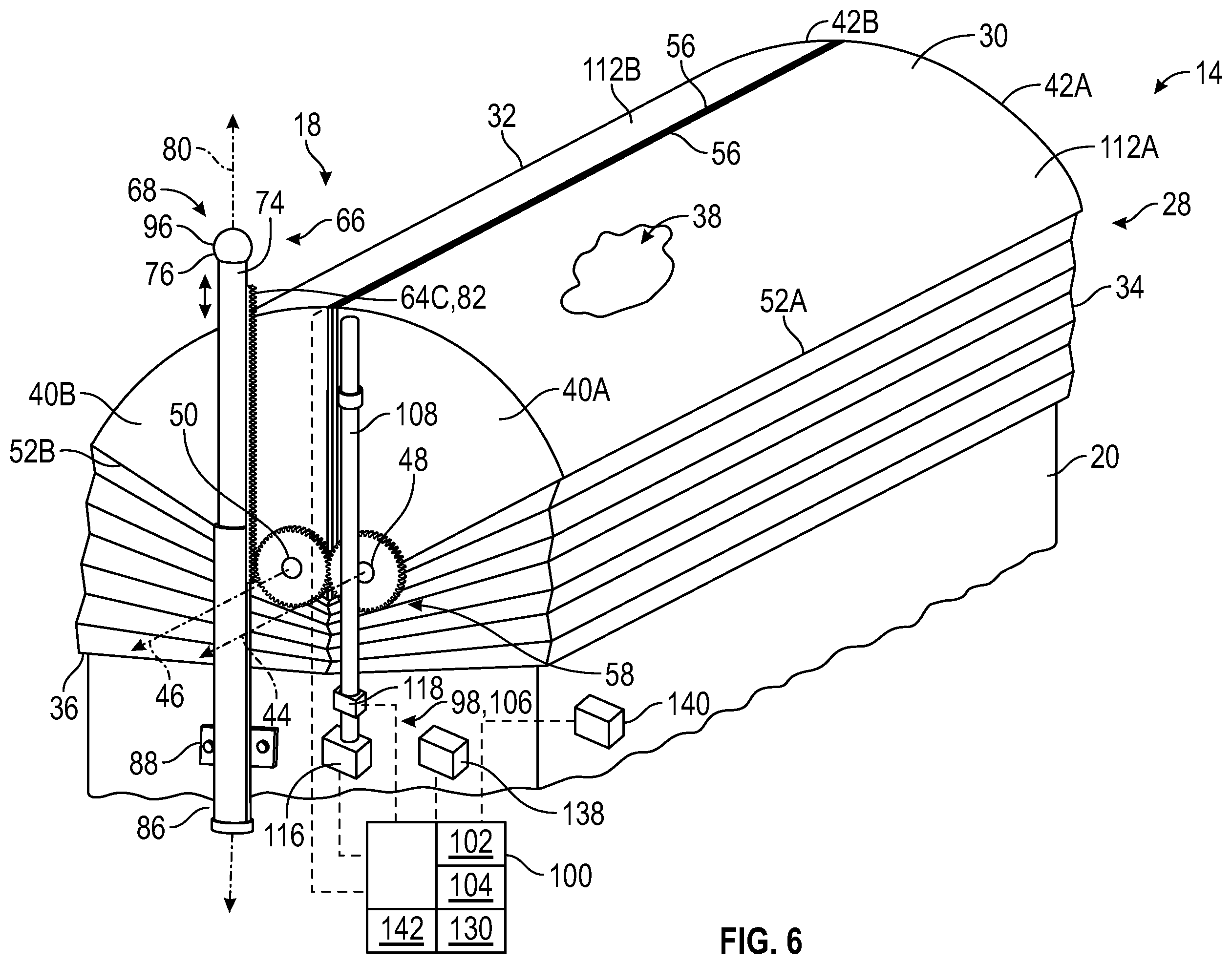 Patent US12403582 Figure 5 – Housing assembly for selectively receiving a part and a method of removing particles from a frictional surface of a pad