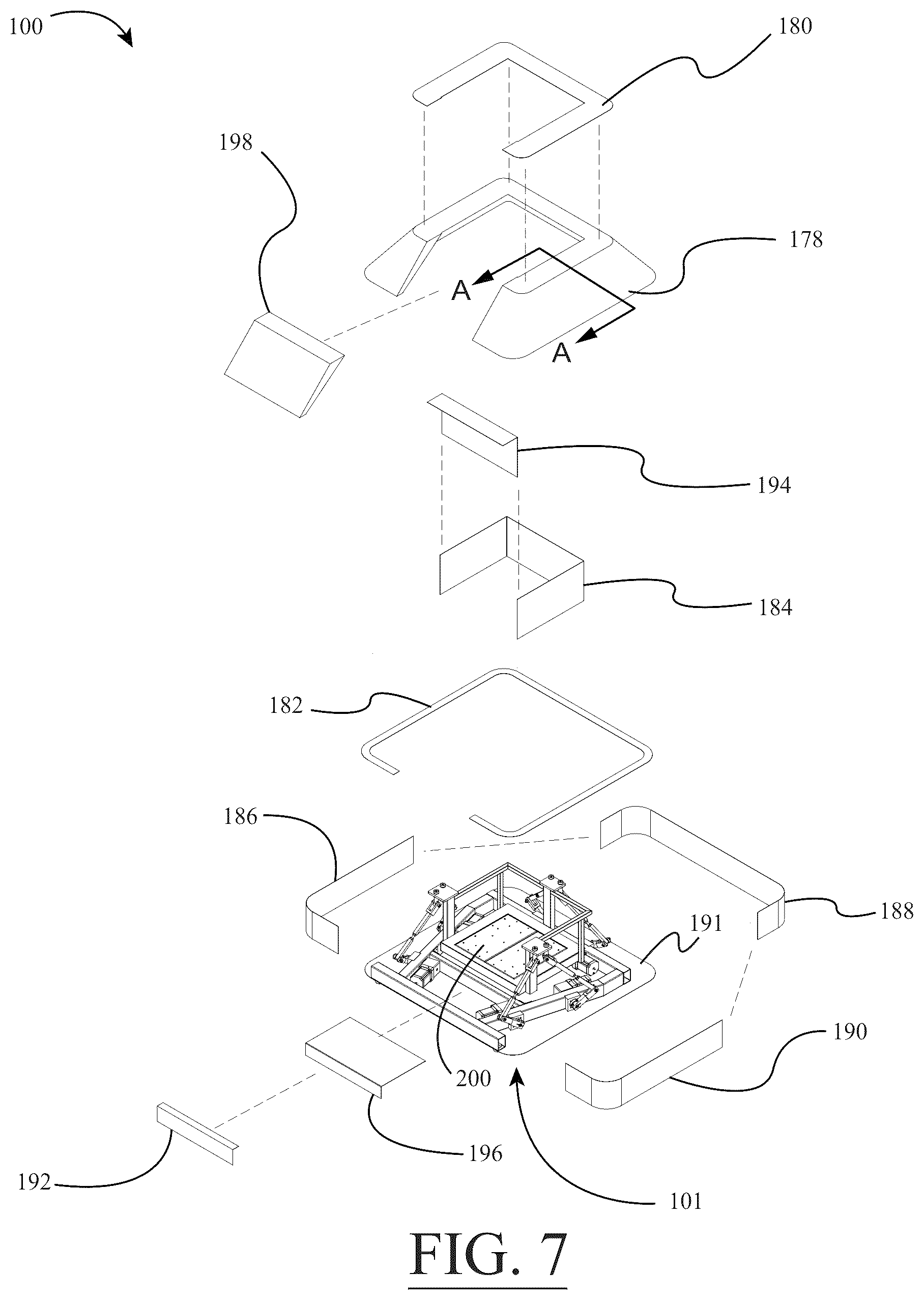 Patent US12403592 Figure 5 – Motion base for displacing an object above a support surface