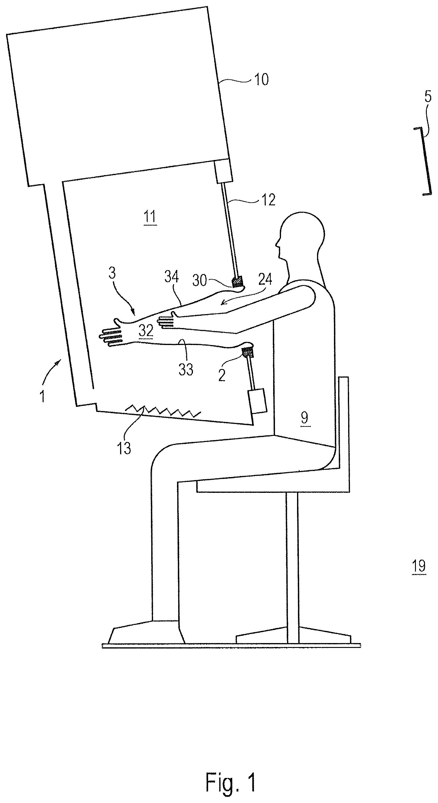 Patent US12403618 Figure 1 – Arrangement for protecting against unauthorized intervention in a containment using a work glove
