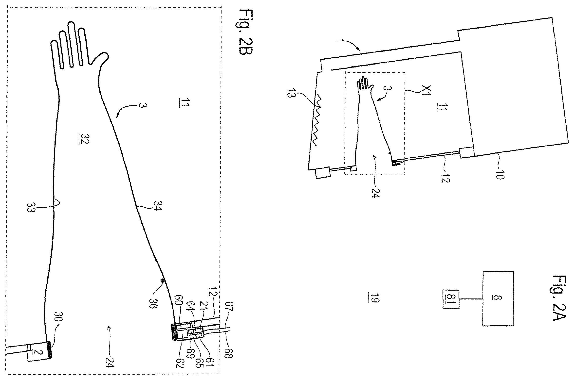 Patent US12403618 Figure 2 – Arrangement for protecting against unauthorized intervention in a containment using a work glove