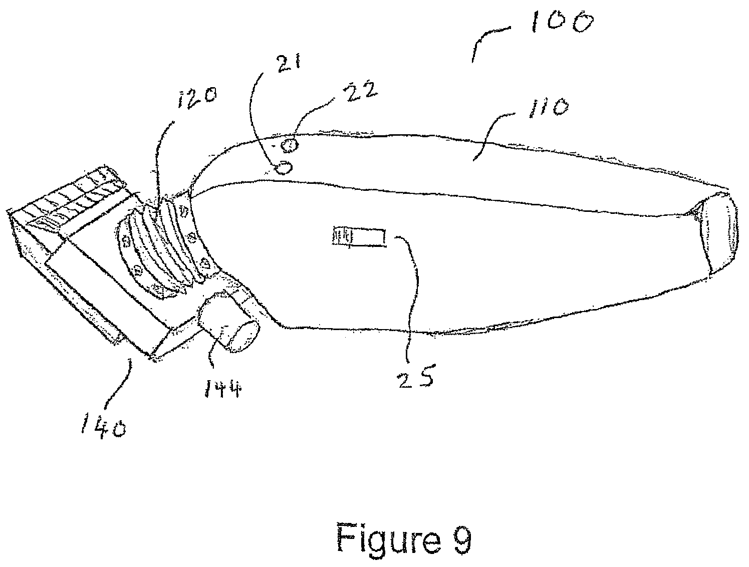 Patent US12403619 Figure 9 – Hair clippers with flexing electrically adjustable blades