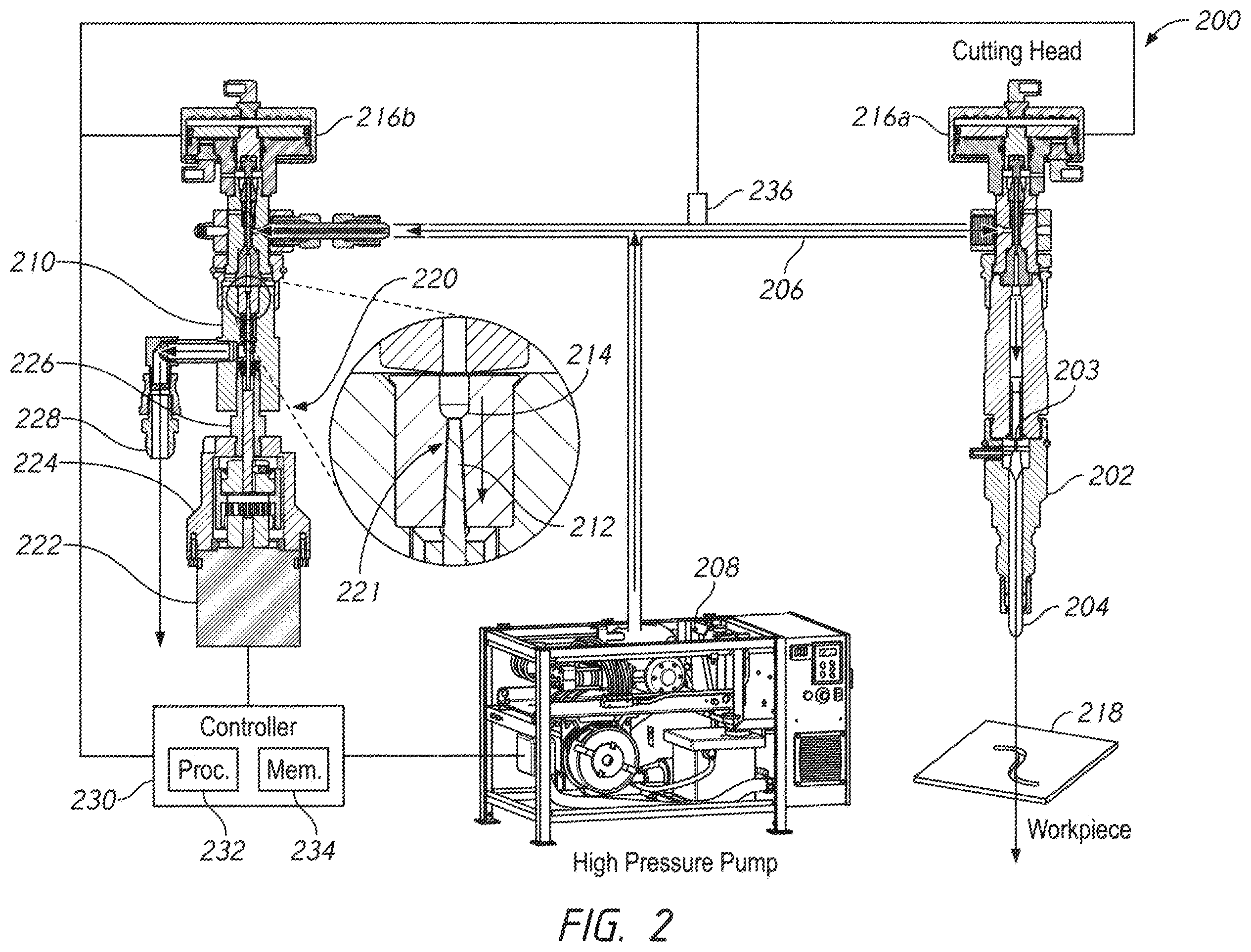Patent US12403621 Figure 2 – Motorized systems and associated methods for controlling an adjustable dump orifice on a liquid jet cutting system