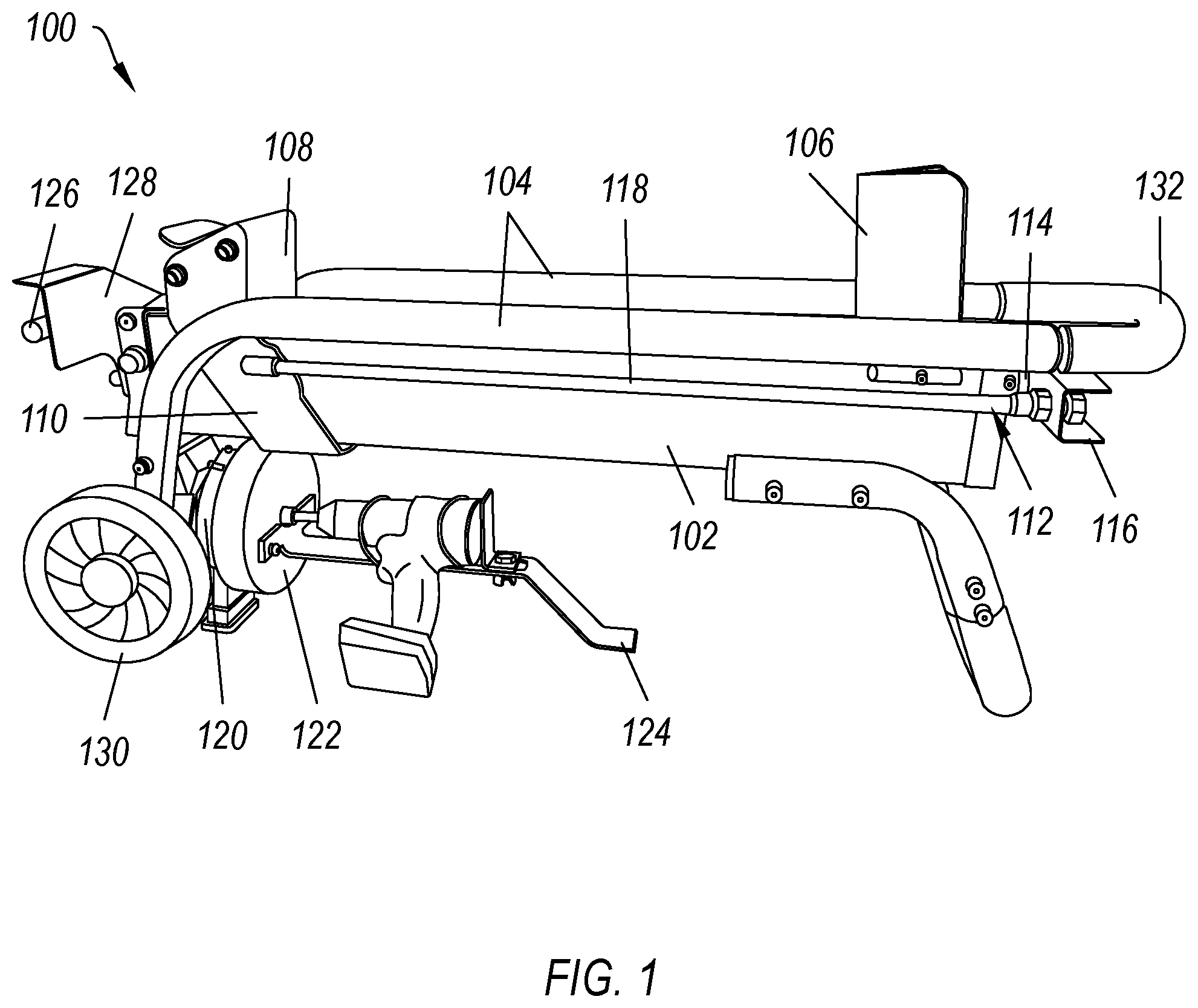 Patent US12403622 Figure 1 – Cordless drill powered log splitter