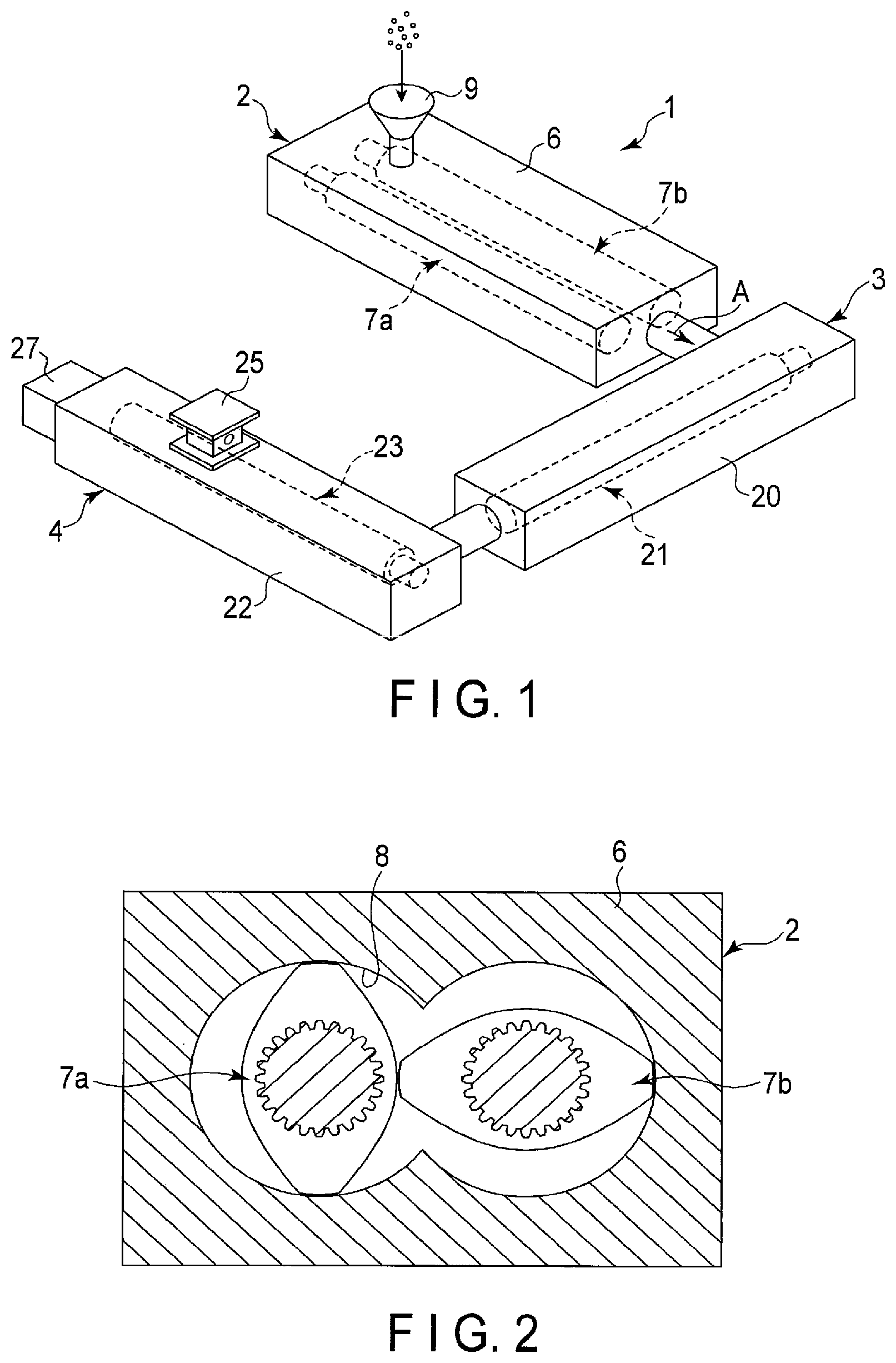 Patent US12403628 Figure 1 – Kneading method for use with kneading apparatus with first and second extruders