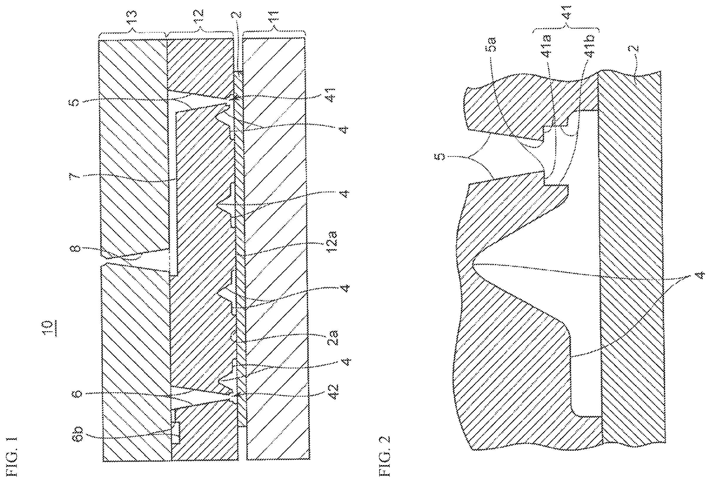 Patent US12403637 — Molding die for molding an endless-shaped gasket made of an elastic material along a surface of a plate-like base material — Figure 1