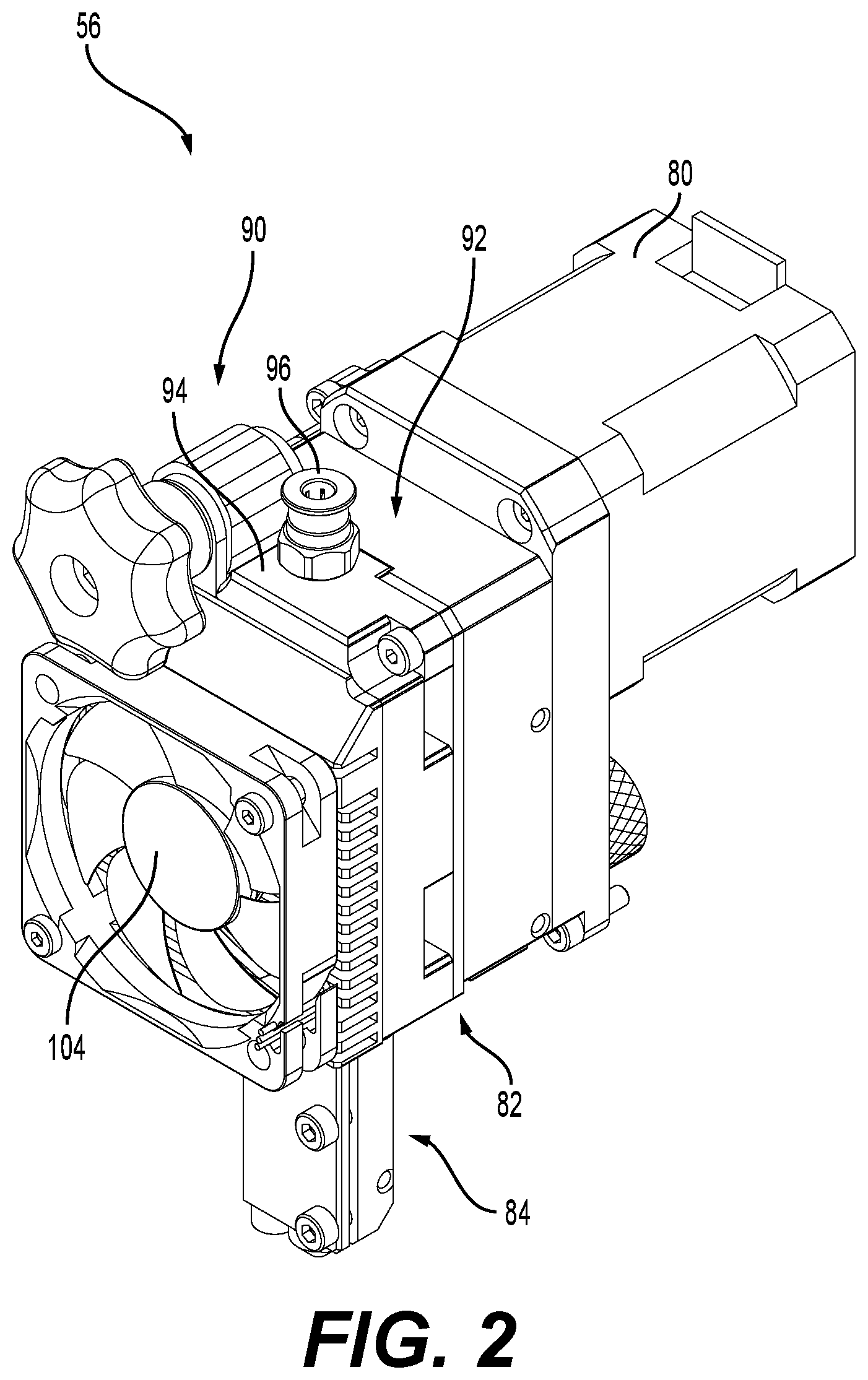 Patent US12403653 Figure 2 – Extruder head assembly for additive manufacturing machines