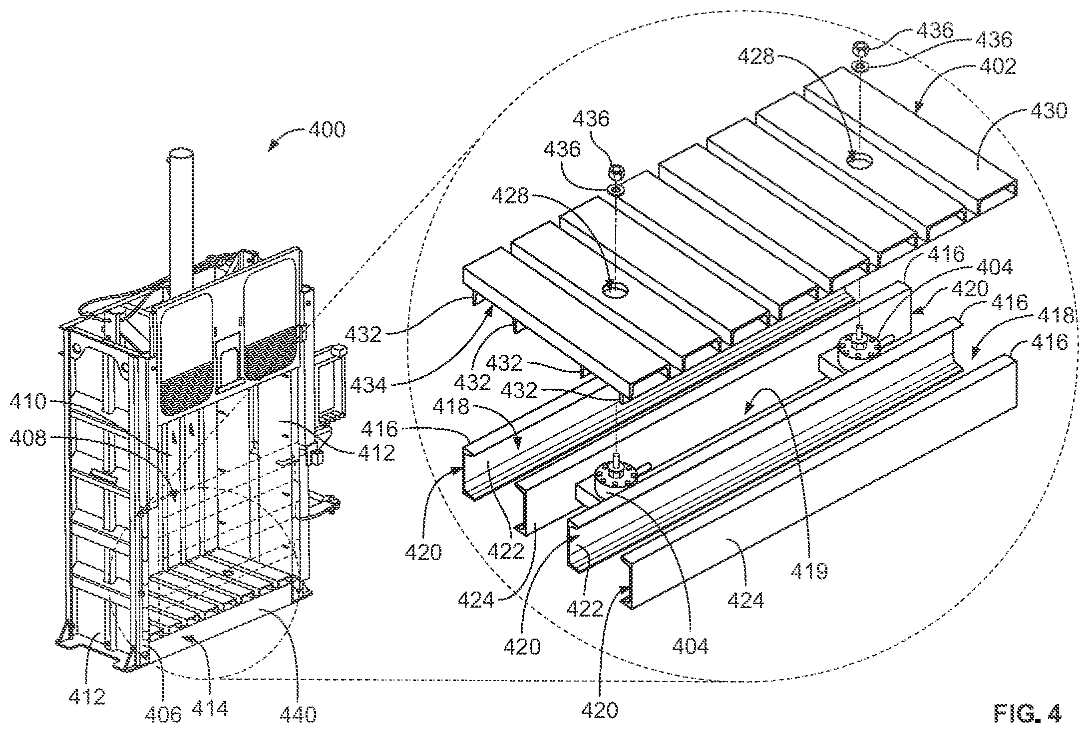 Patent US12403668 Figure 4 – Vertical refuse baler