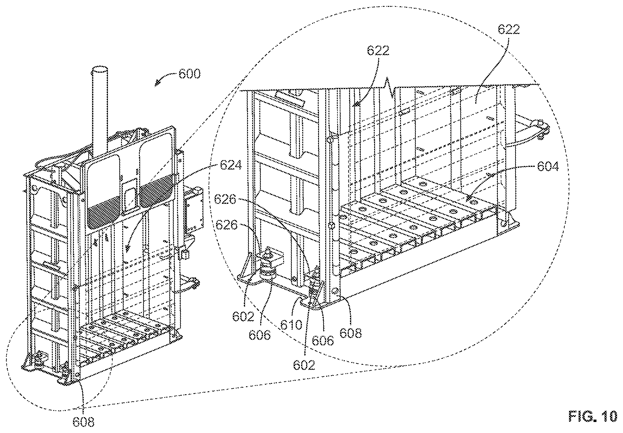 Patent US12403668 Figure 8 – Vertical refuse baler