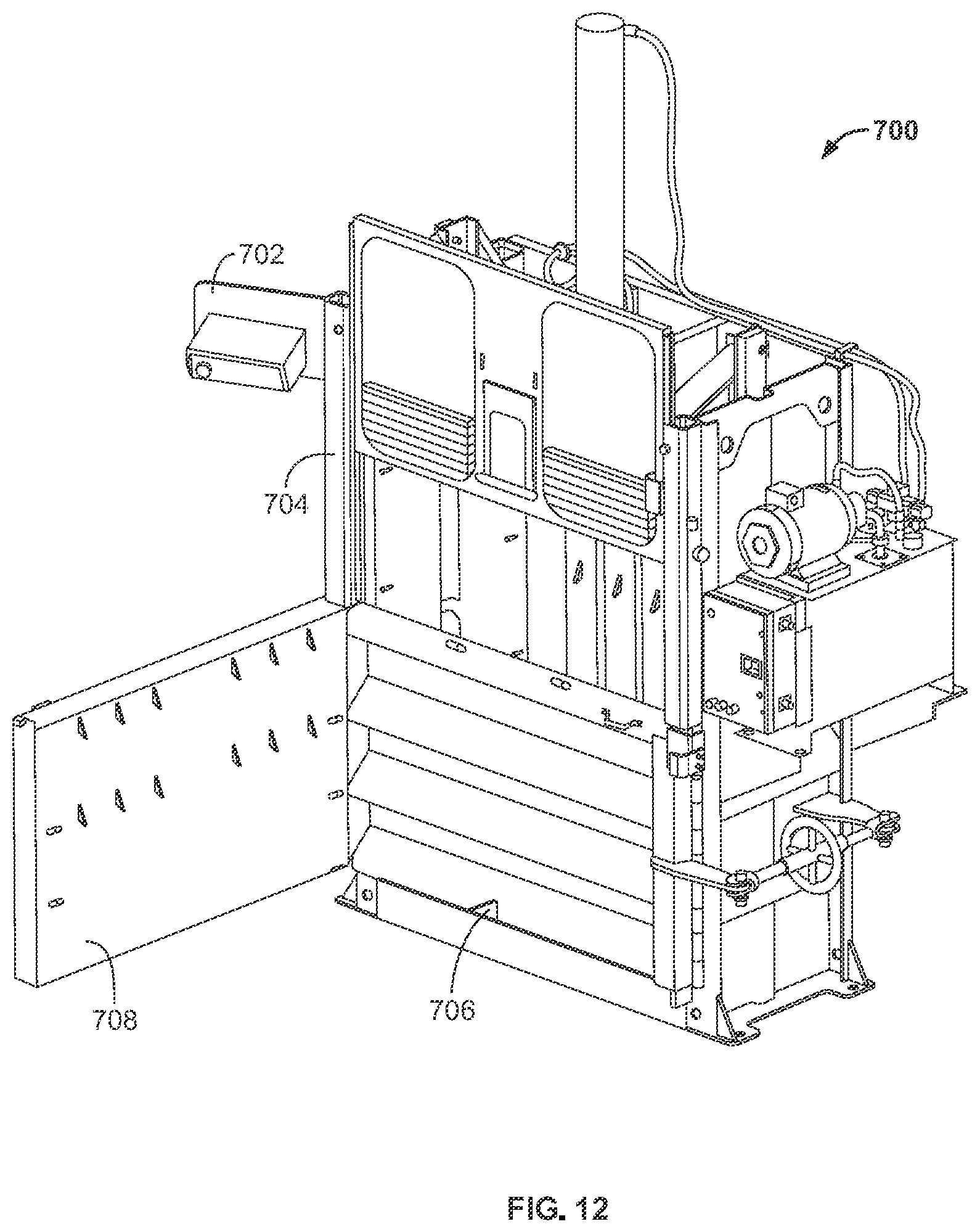 Patent US12403668 Figure 10 – Vertical refuse baler