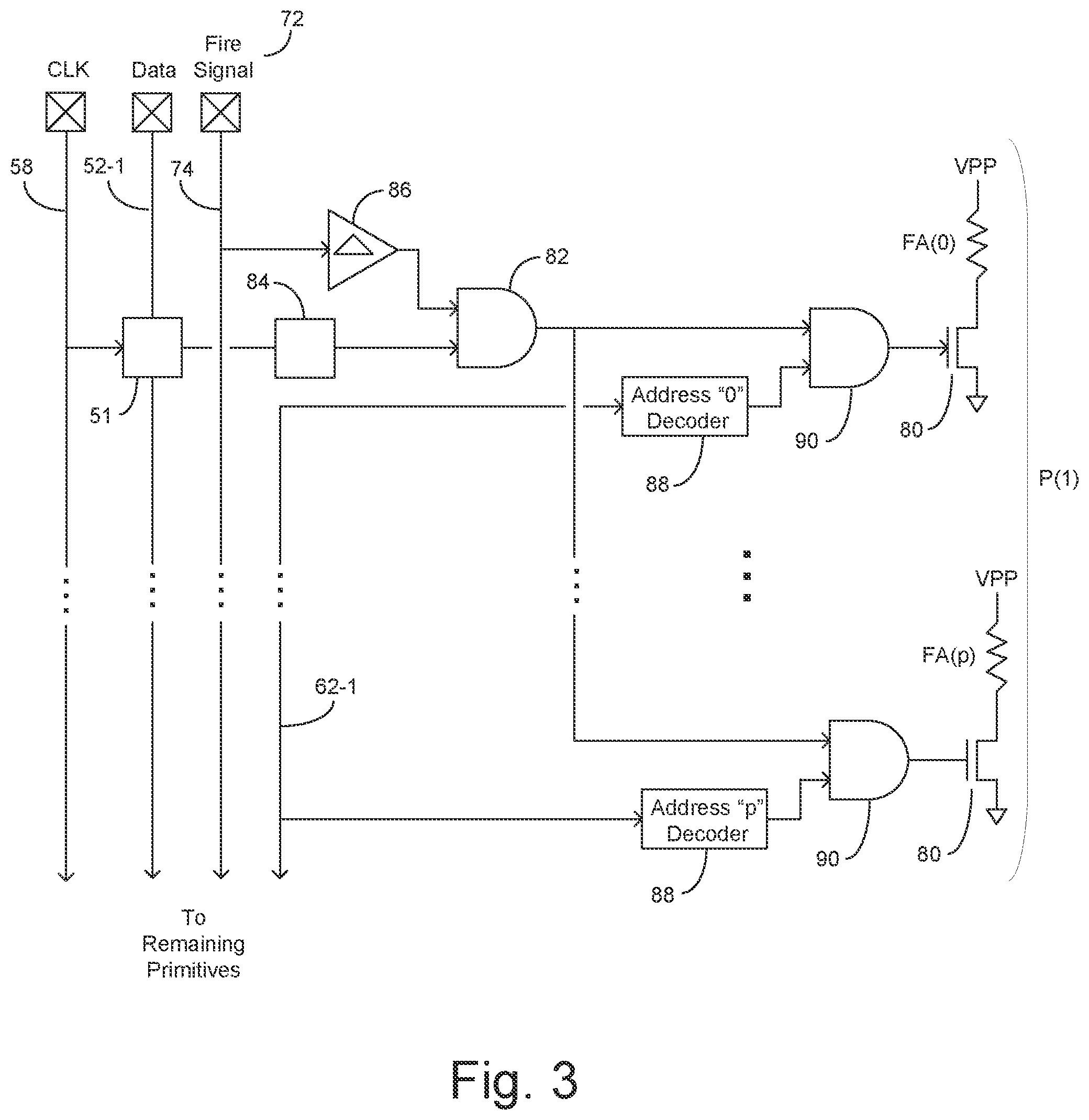 Patent US12403689 Figure 3 – Print component with memory array using intermittent clock signal