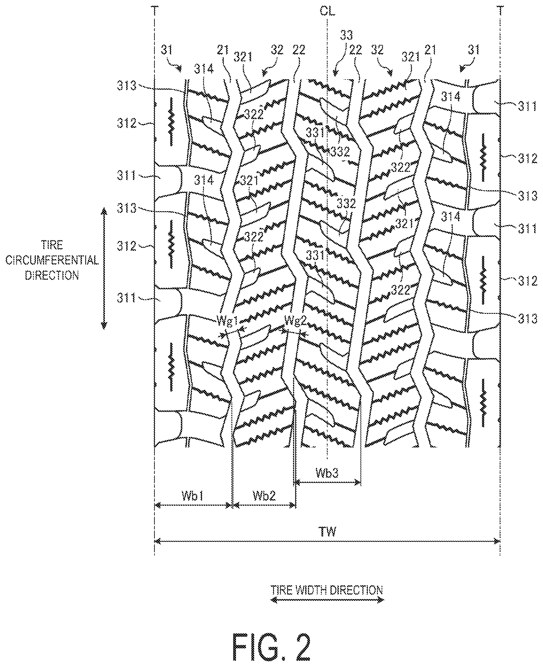 Patent US12403727 Figure 2 – Pneumatic tire
