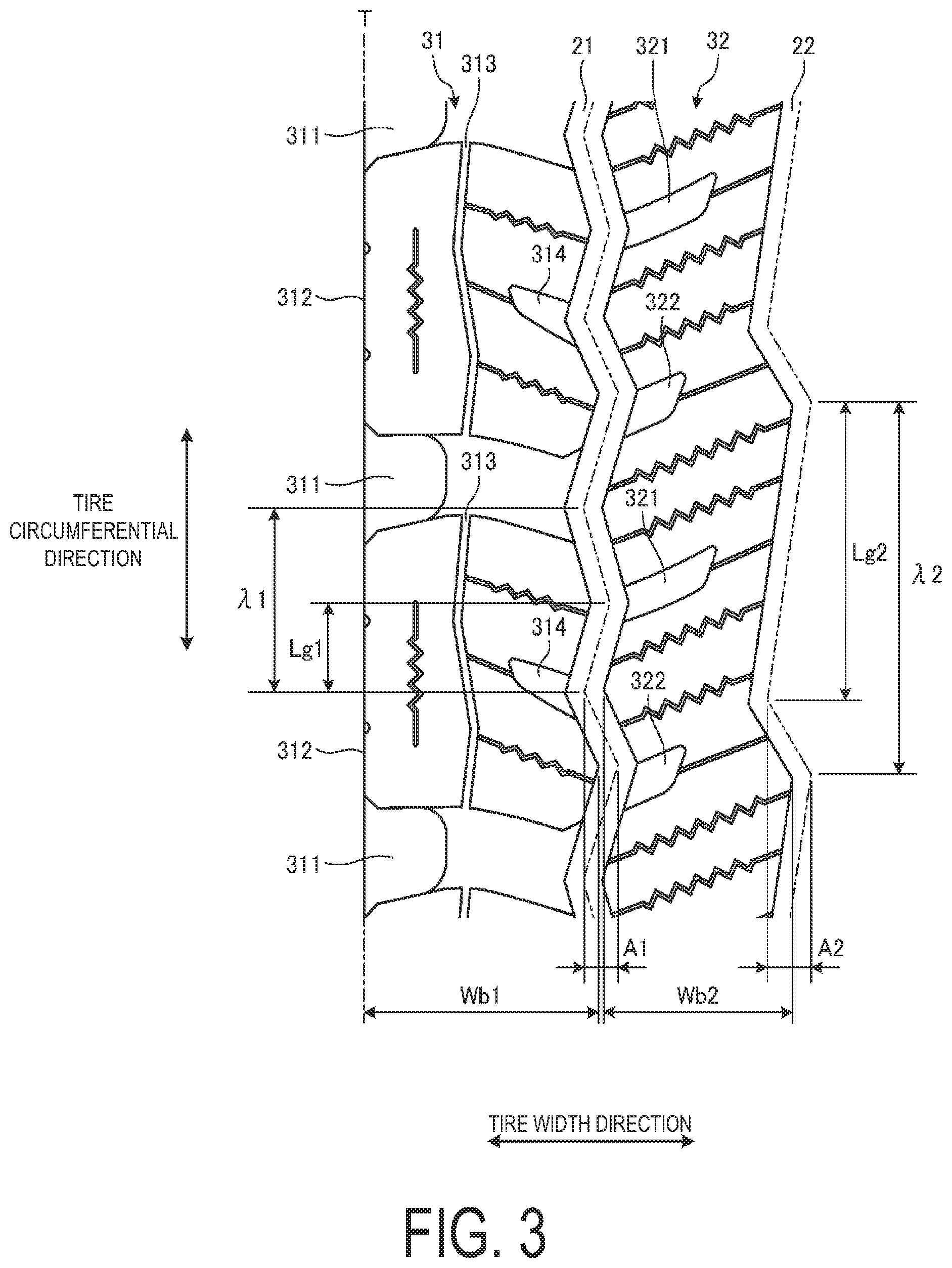 Patent US12403727 Figure 3 – Pneumatic tire