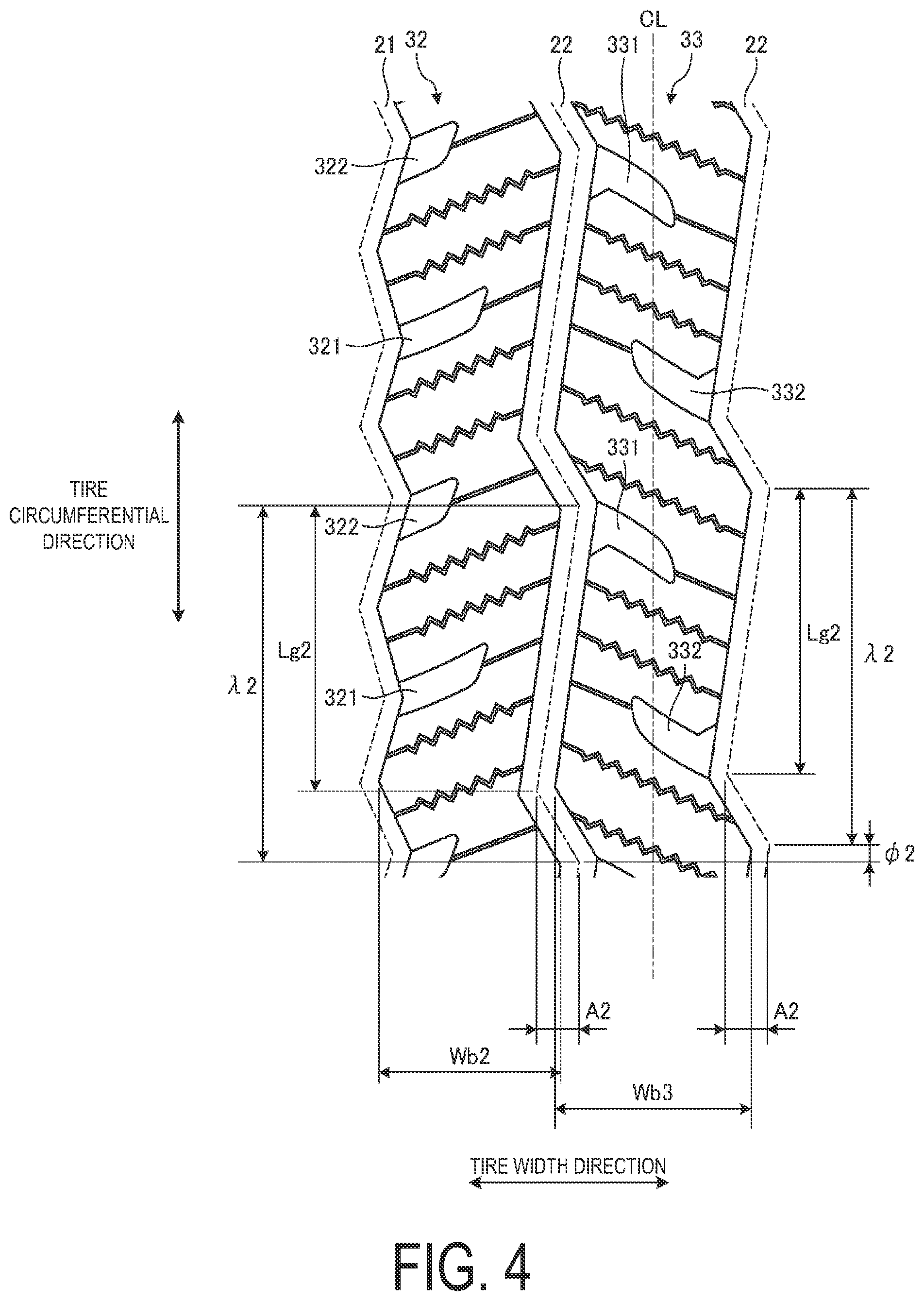 Patent US12403727 Figure 4 – Pneumatic tire